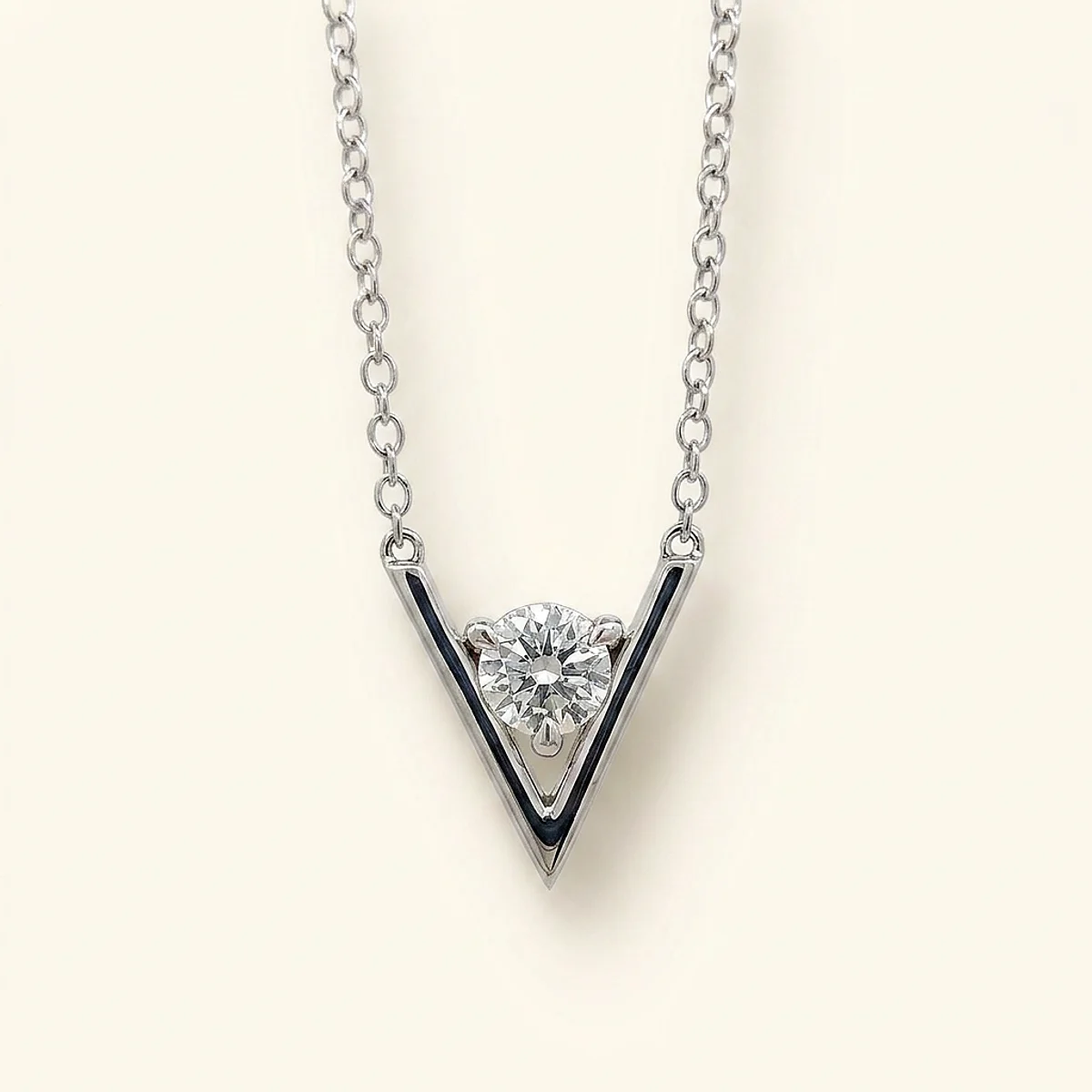 A .4ct colorless round diamond on a white gold necklace, custom-designed by Eterneva to honor the remarkable Vanessa.