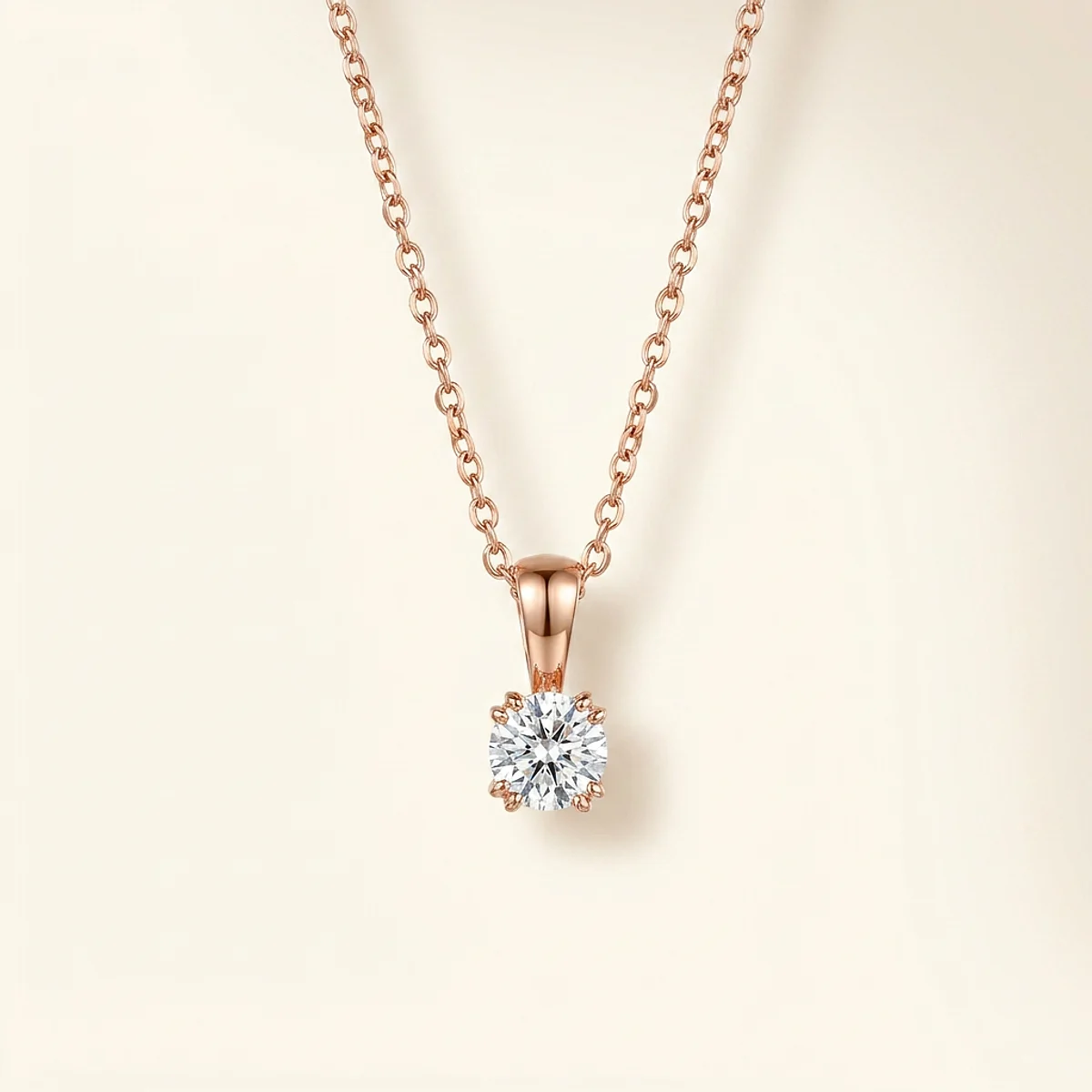 A .25ct colorless round diamond on a rose gold pendant, custom-designed by Eterneva to honor the remarkable Hoi.