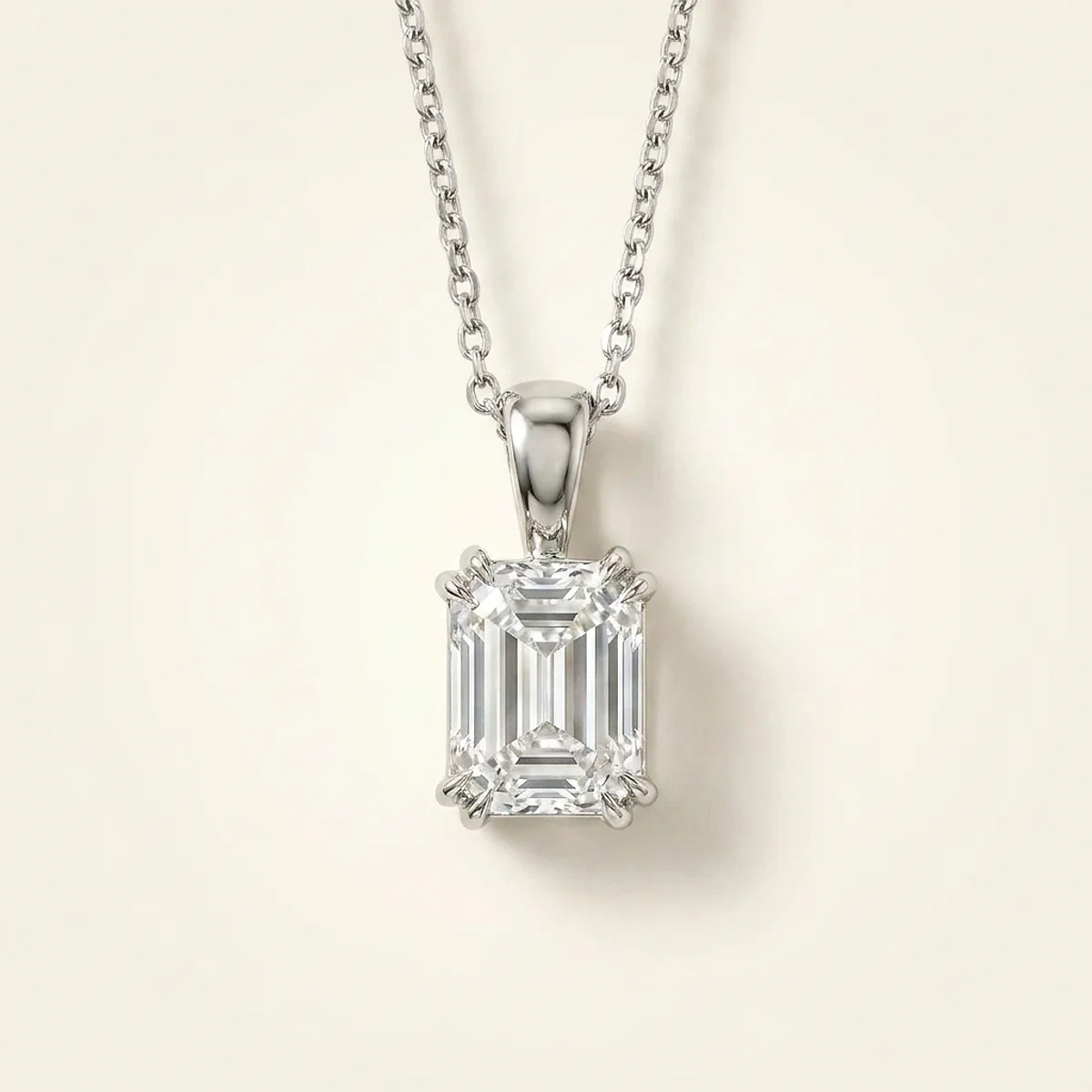 A .4ct colorless emerald diamond on a platinum pendant, custom-designed by Eterneva to honor the remarkable Ryan.