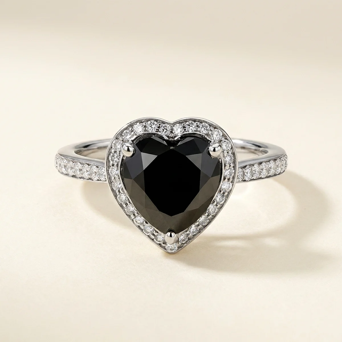 A 1.5ct black heart diamond on a platinum ring, custom-designed by Eterneva to honor the remarkable Winston.