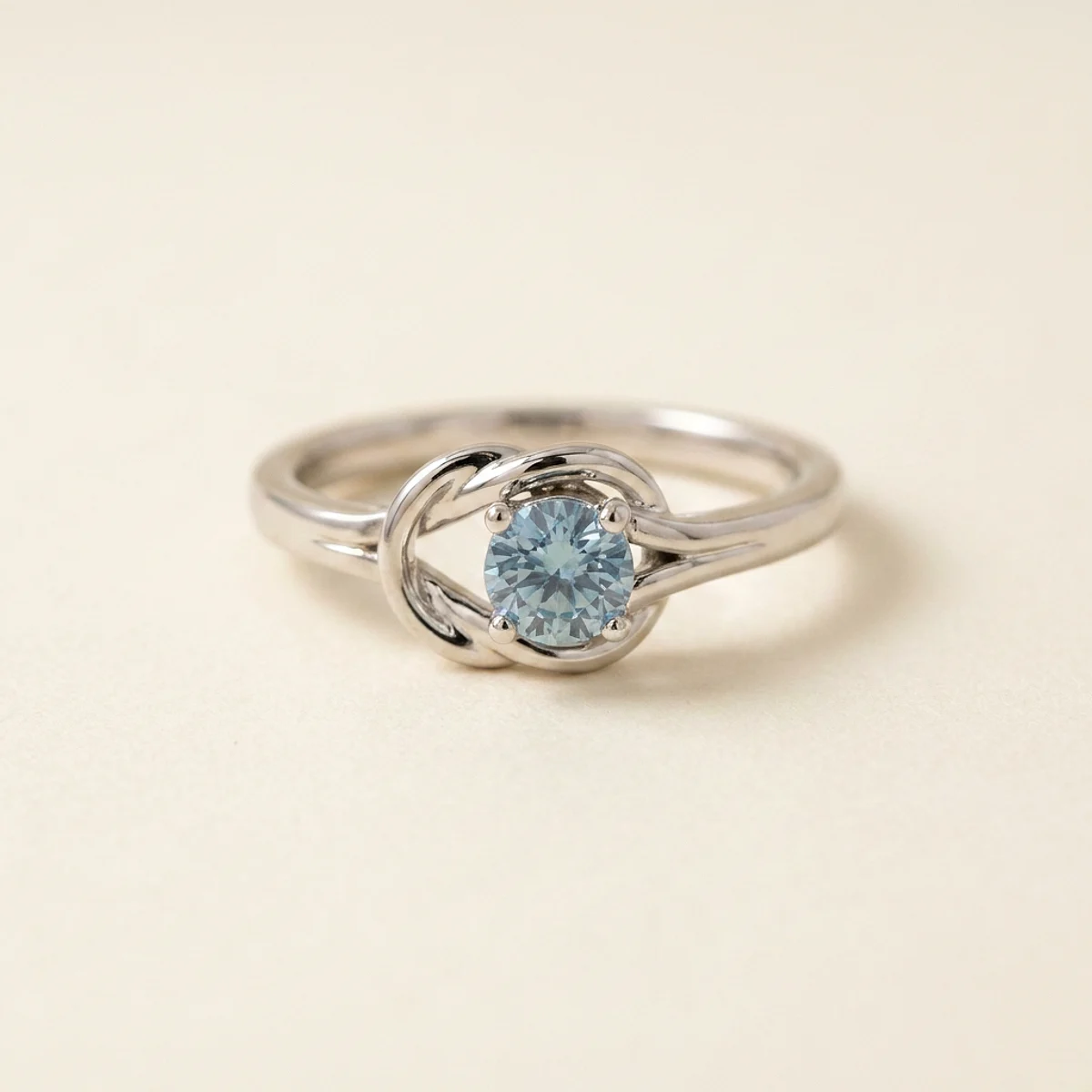 A .5ct blue round diamond on a white gold ring, custom-designed by Eterneva to honor the remarkable Justin.