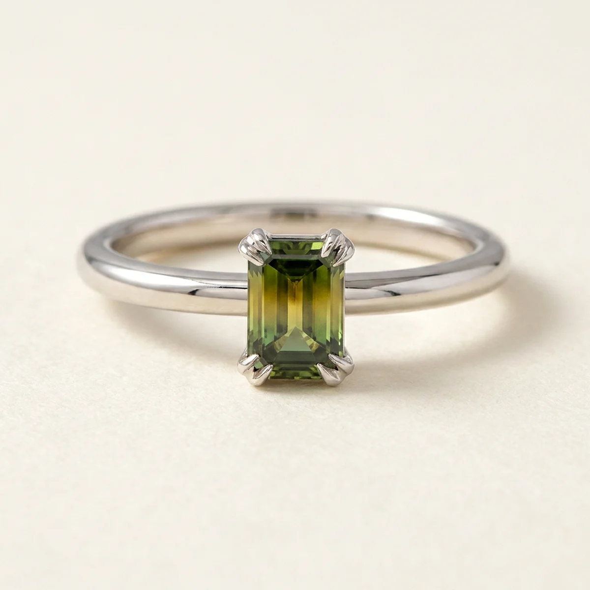 A .5ct green emerald diamond on a white gold ring, custom-designed by Eterneva to honor the remarkable Daniel.