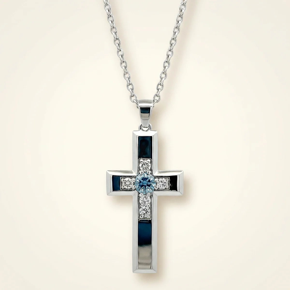 A .25ct blue round diamond on a white gold pendant, custom-designed by Eterneva to honor the remarkable Cody.