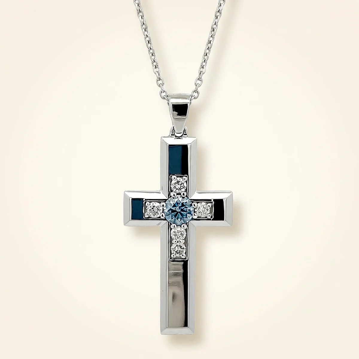 A .25ct blue round diamond on a white gold pendant, custom-designed by Eterneva to honor the remarkable Cody.