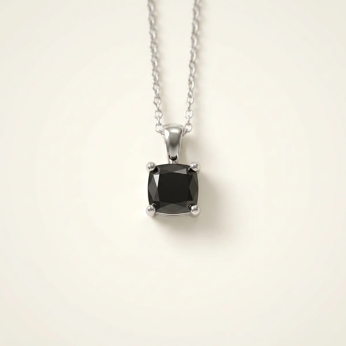 A .5ct black cushion diamond on a white gold pendant, custom-designed by Eterneva to honor the remarkable Kona.