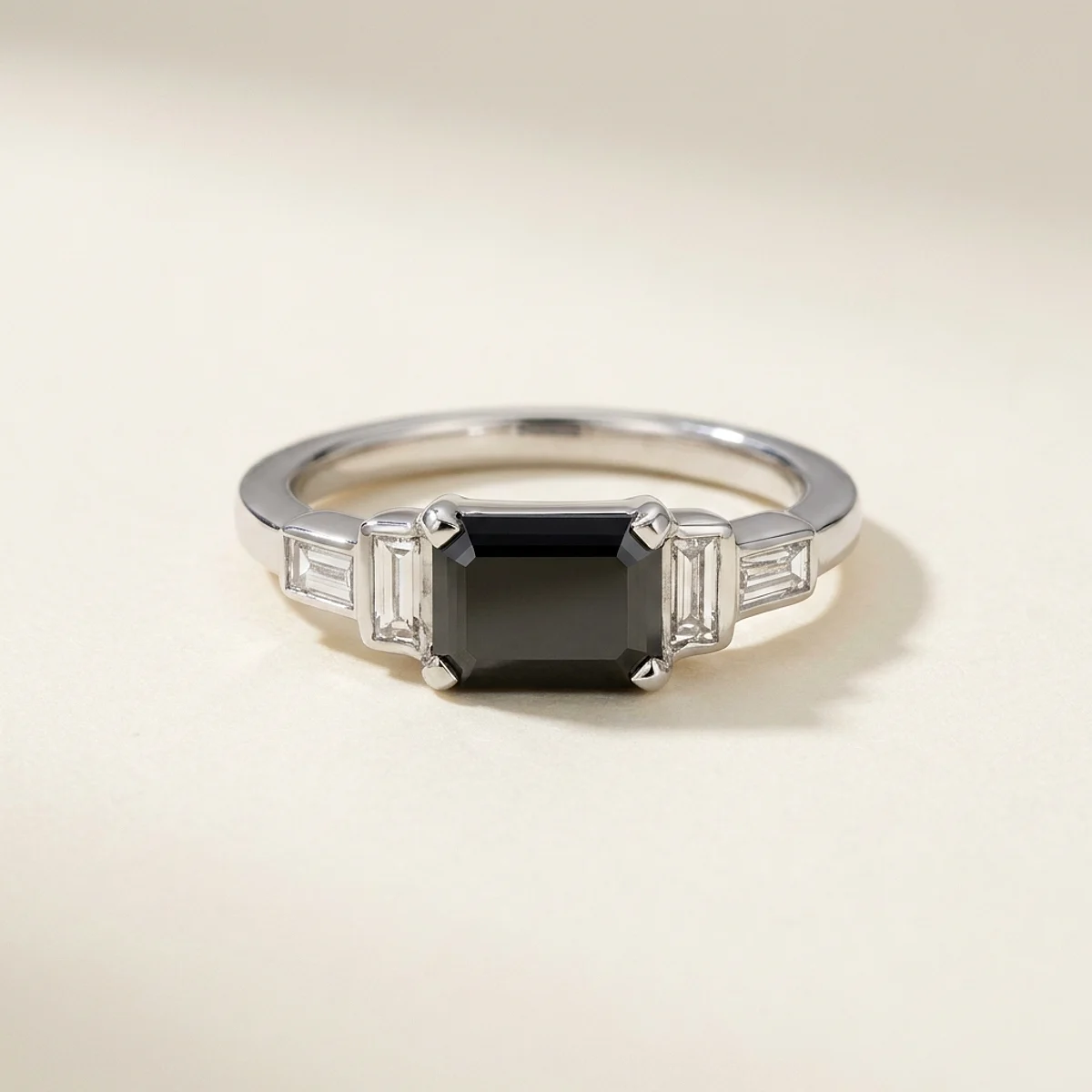 A .75ct black emerald diamond on a white gold ring, custom-designed by Eterneva to honor the remarkable Janet.