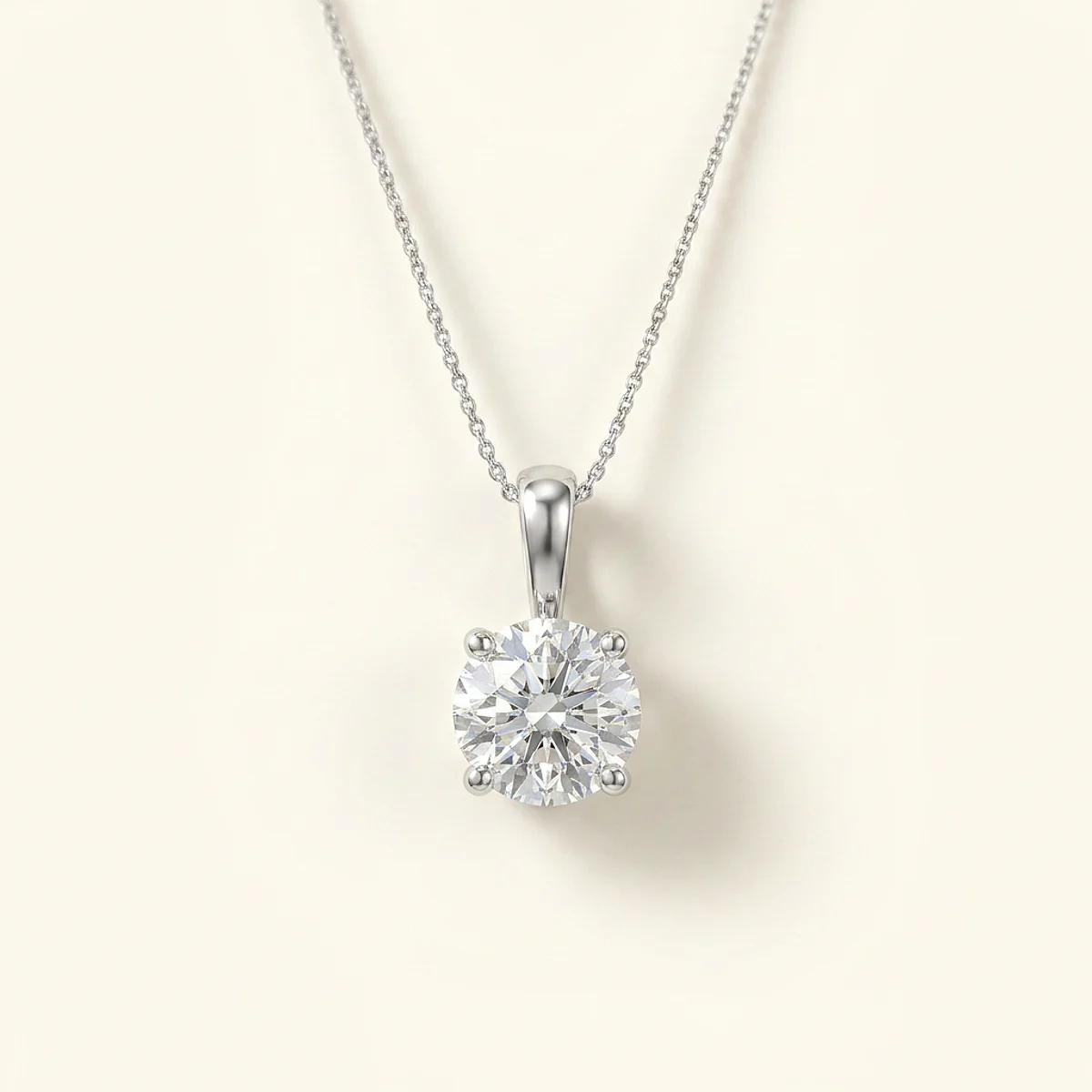 A .15ct colorless round diamond on a white gold pendant, custom-designed by Eterneva to honor the remarkable Charlene.