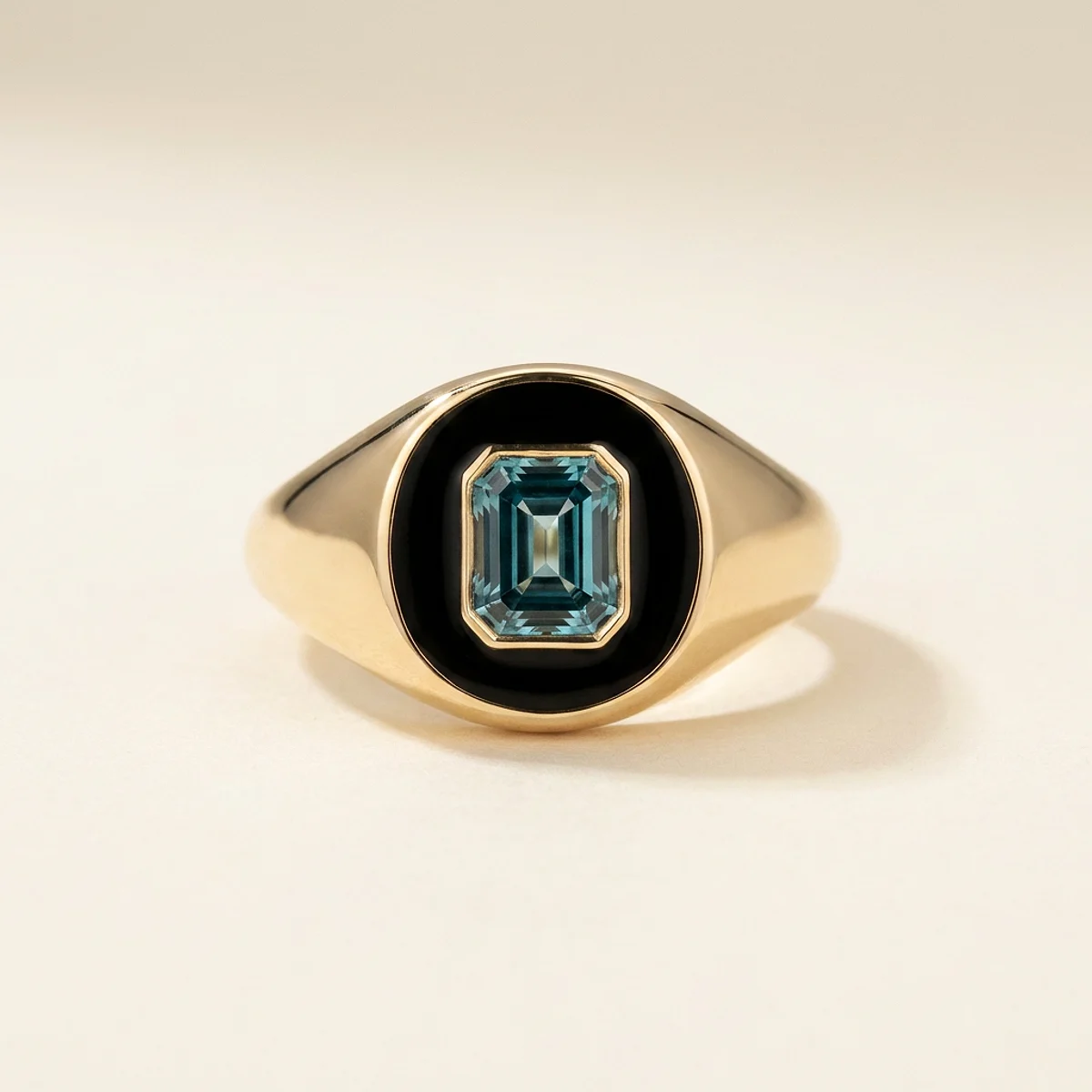 A .5ct blue emerald diamond on a yellow gold ring, custom-designed by Eterneva to honor the remarkable Cole.