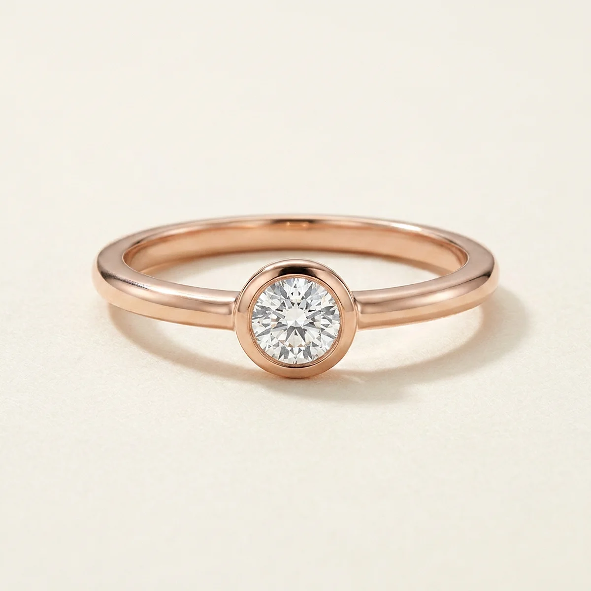 A .25ct colorless round diamond on a rose gold ring, custom-designed by Eterneva to honor the remarkable Trixie.