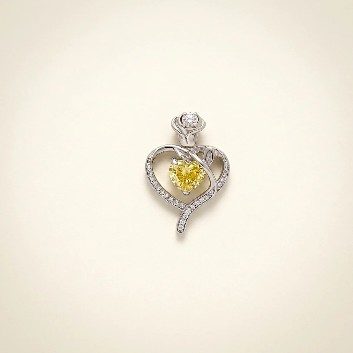 A 1ct yellow heart diamond on a white gold pendant, custom-designed by Eterneva to honor the remarkable Eddie.