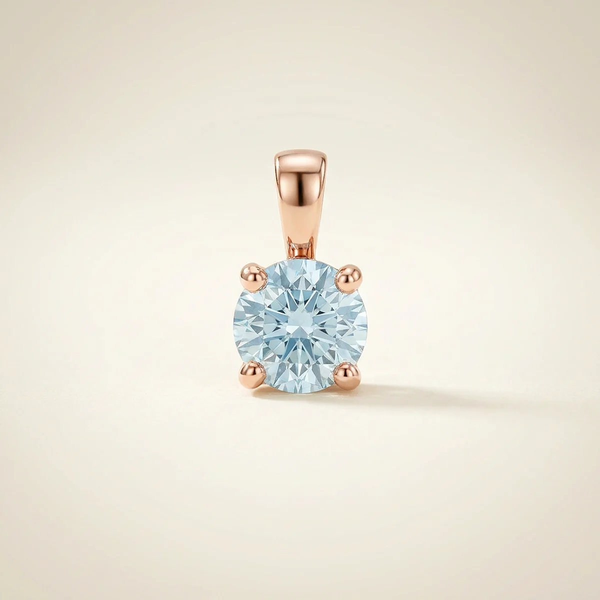 A .5ct blue round diamond on a rose gold pendant, custom-designed by Eterneva to honor the remarkable Donatello.