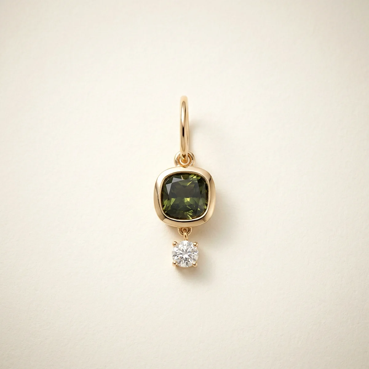 A 2ct green cushion diamond on a yellow gold pendant, custom-designed by Eterneva to honor the remarkable Wayne.