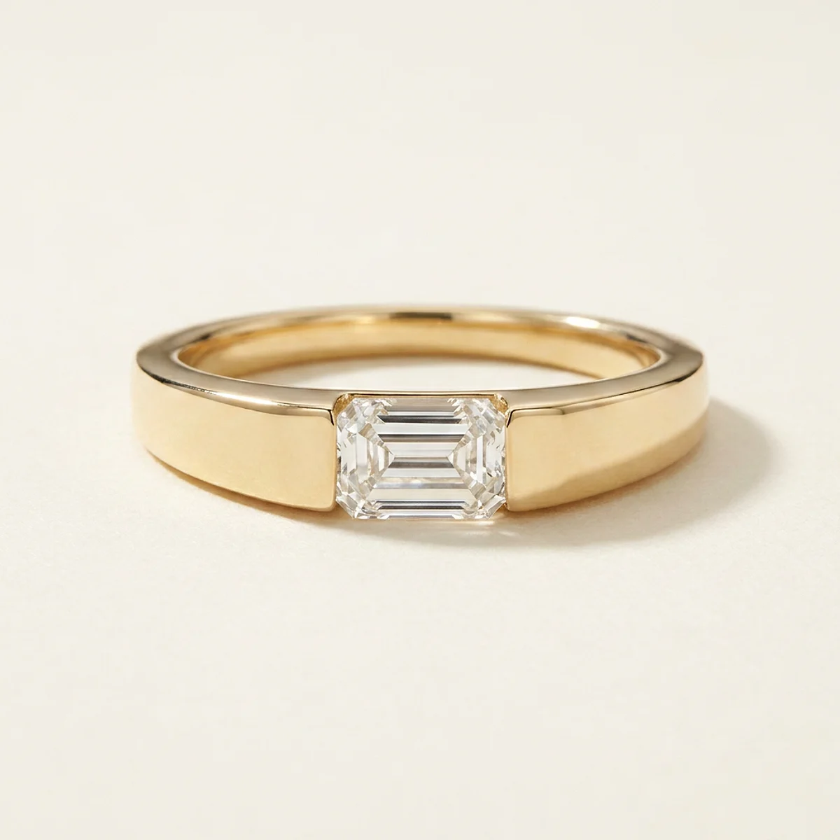 A .5ct colorless emerald diamond on a yellow gold ring, custom-designed by Eterneva to honor the remarkable Donna.
