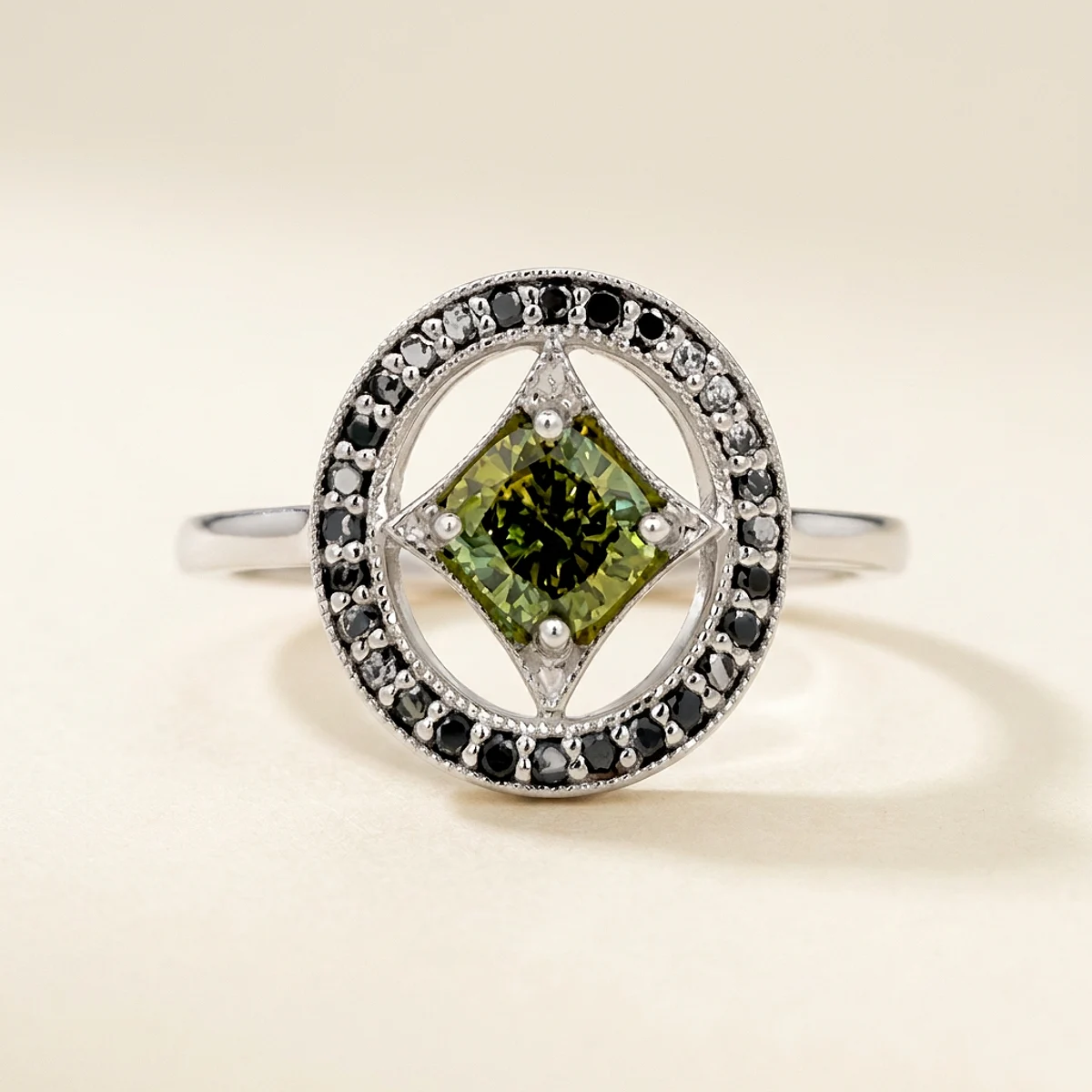 A .75ct green cushion diamond on a white gold ring, custom-designed by Eterneva to honor the remarkable Kenneth.