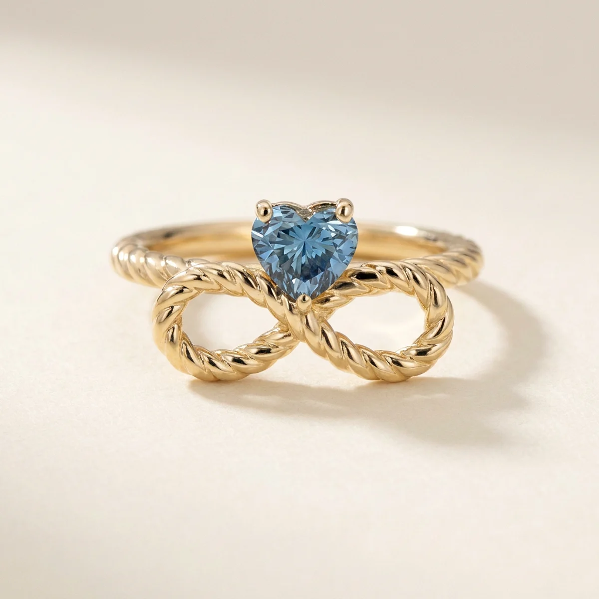 A .5ct blue heart diamond on a yellow gold ring, custom-designed by Eterneva to honor the remarkable Jimmy.