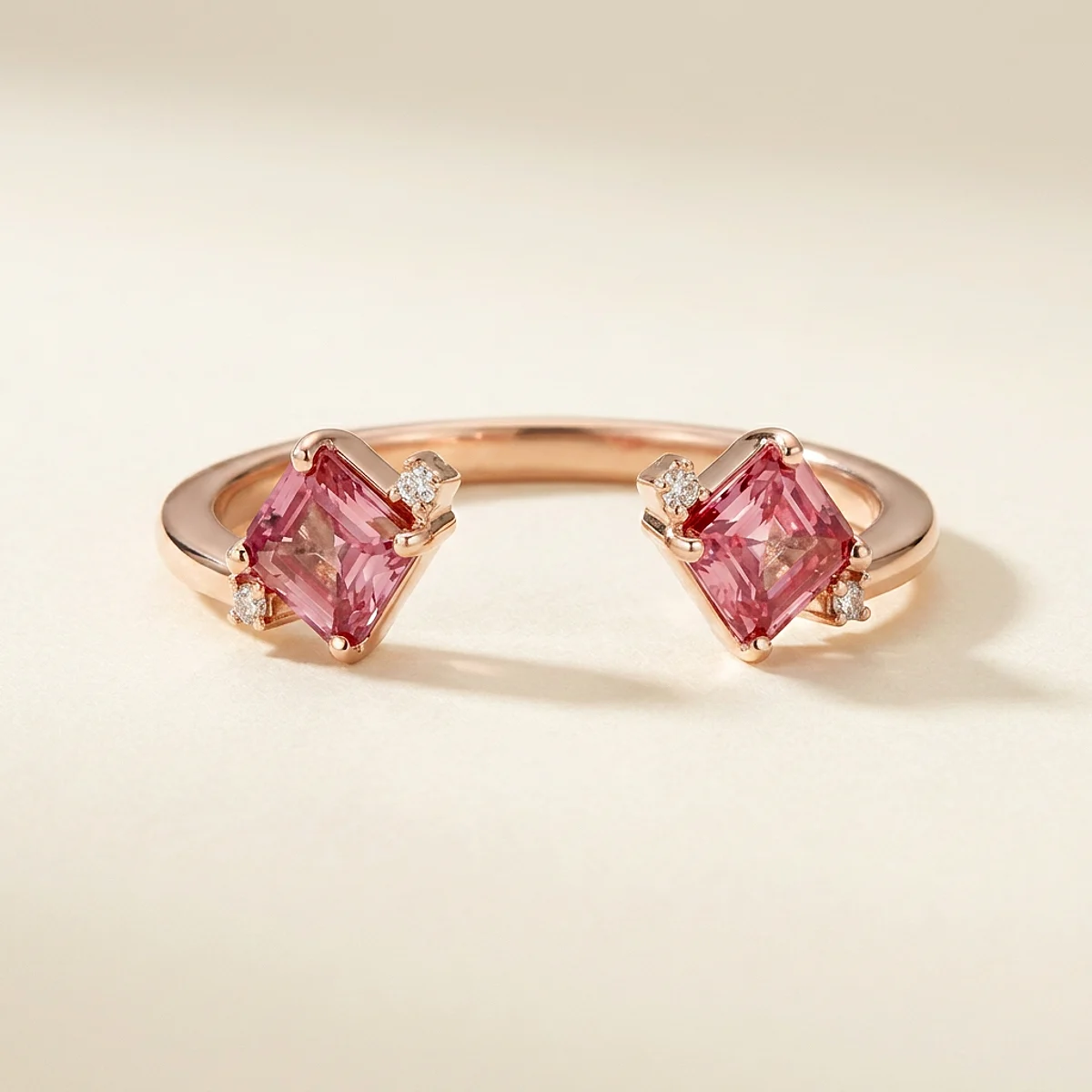 A .25ct pink asscher diamond on a rose gold ring, custom-designed by Eterneva to honor the remarkable Amelia.