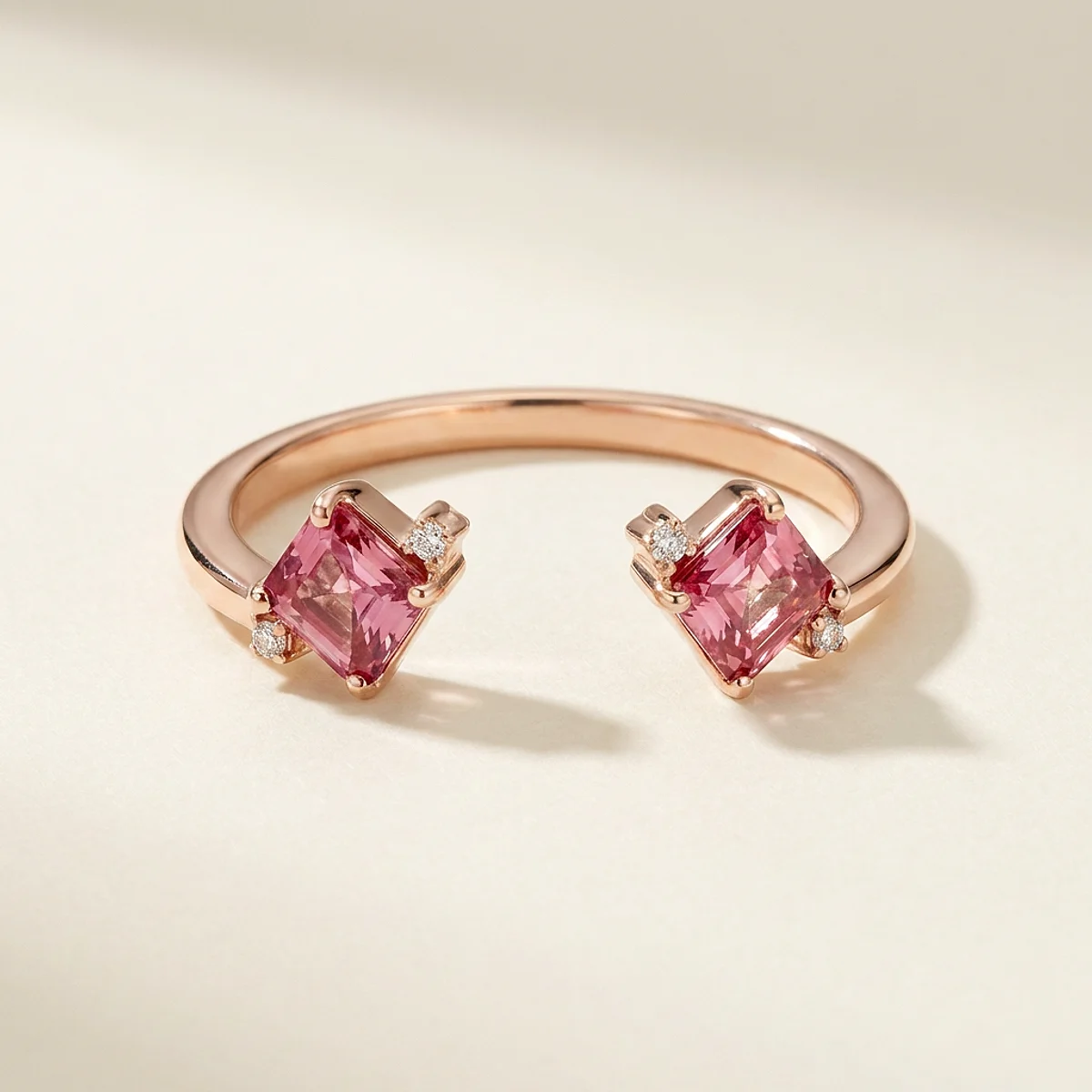 A .25ct pink asscher diamond on a rose gold ring, custom-designed by Eterneva to honor the remarkable Amelia.