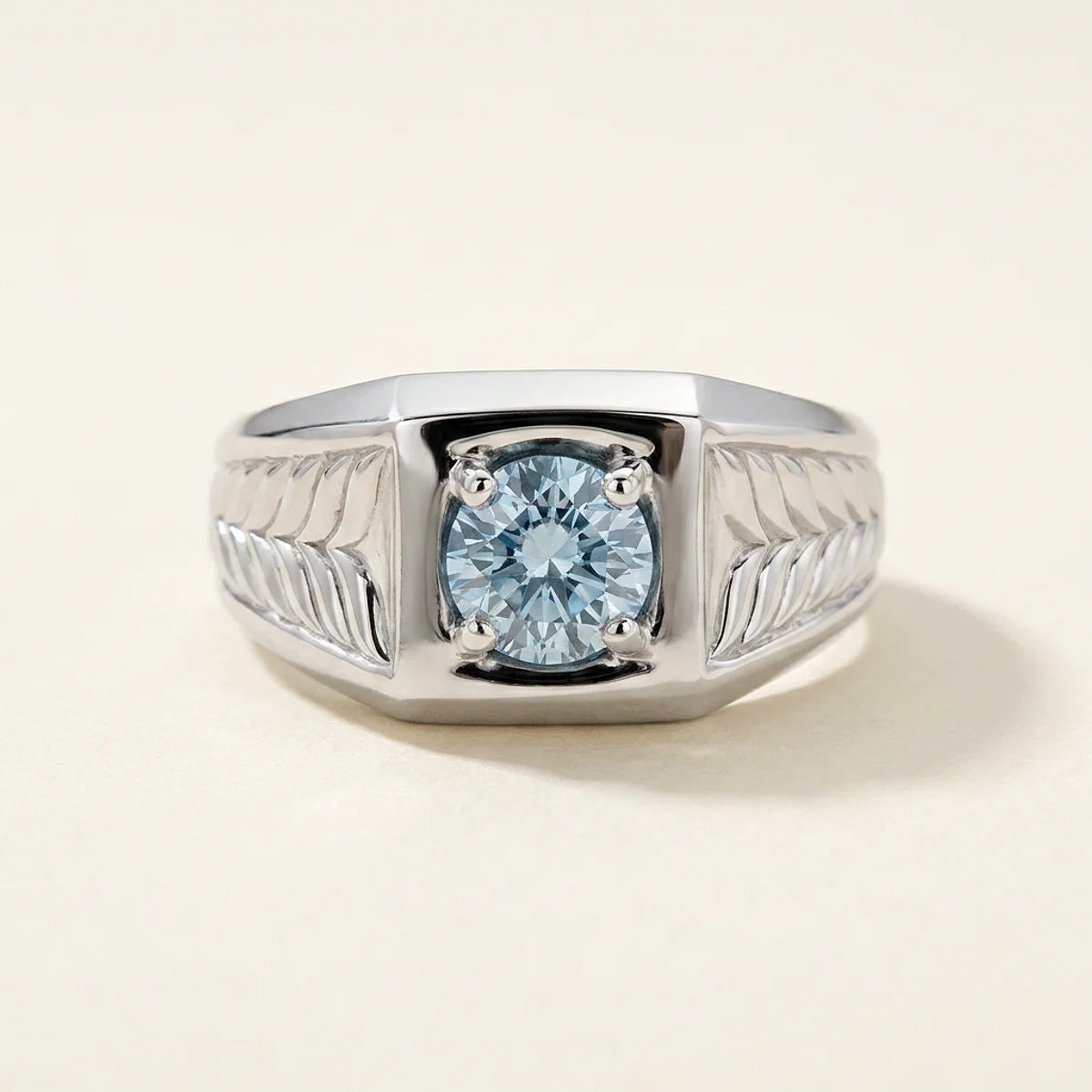 A 1ct blue round diamond on a platinum ring, custom-designed by Eterneva to honor the remarkable Deborah.