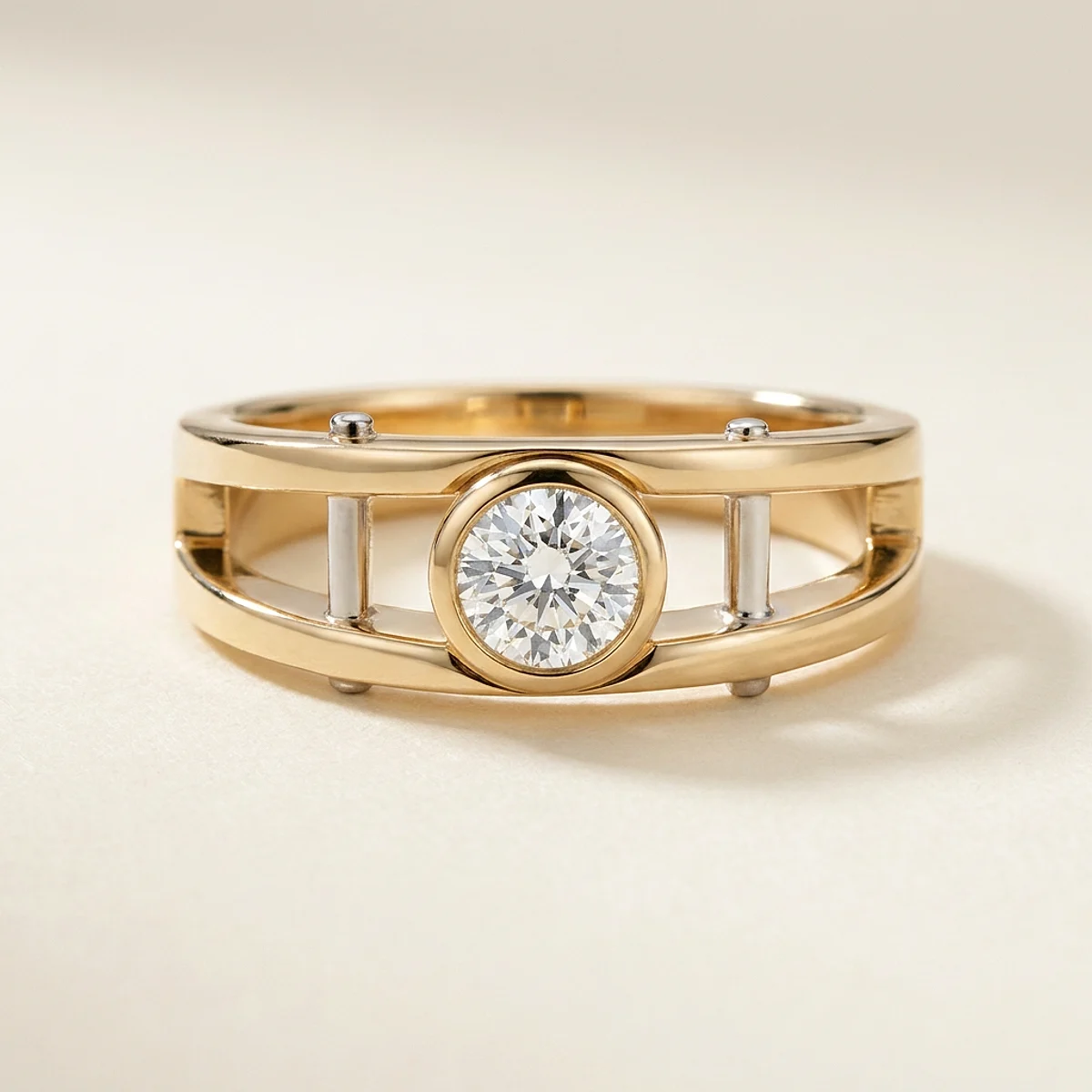 A .5ct colorless round diamond on a mixed metal ring, custom-designed by Eterneva to honor the remarkable Linda.