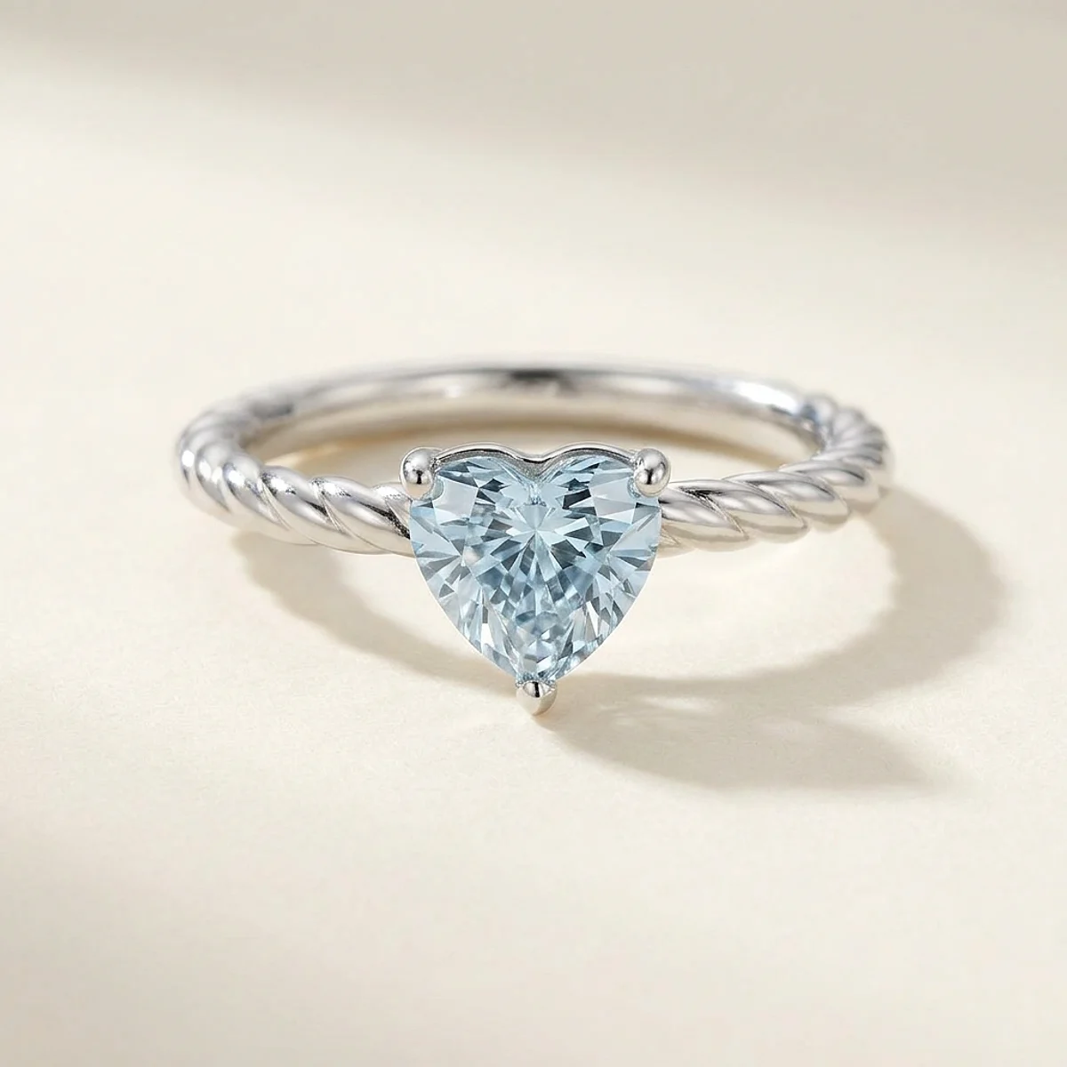A .75ct blue heart diamond on a white gold ring, custom-designed by Eterneva to honor the remarkable Teresa.