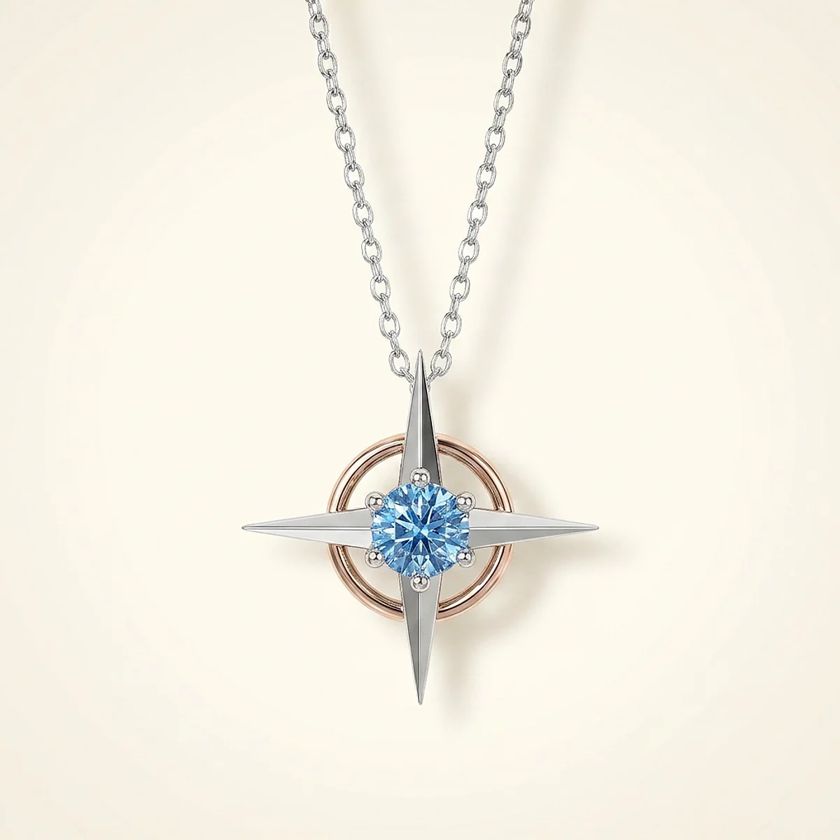 A .15ct blue round diamond on a mixed metal necklace, custom-designed by Eterneva to honor the remarkable Jubilee.