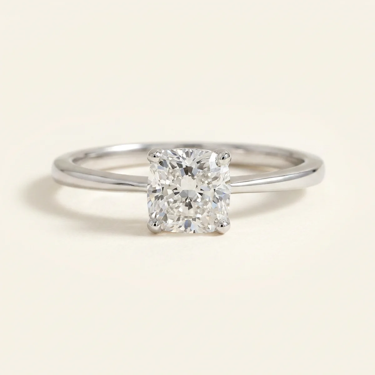 A 1ct colorless cushion diamond on a white gold ring, custom-designed by Eterneva to honor the remarkable Shawn.