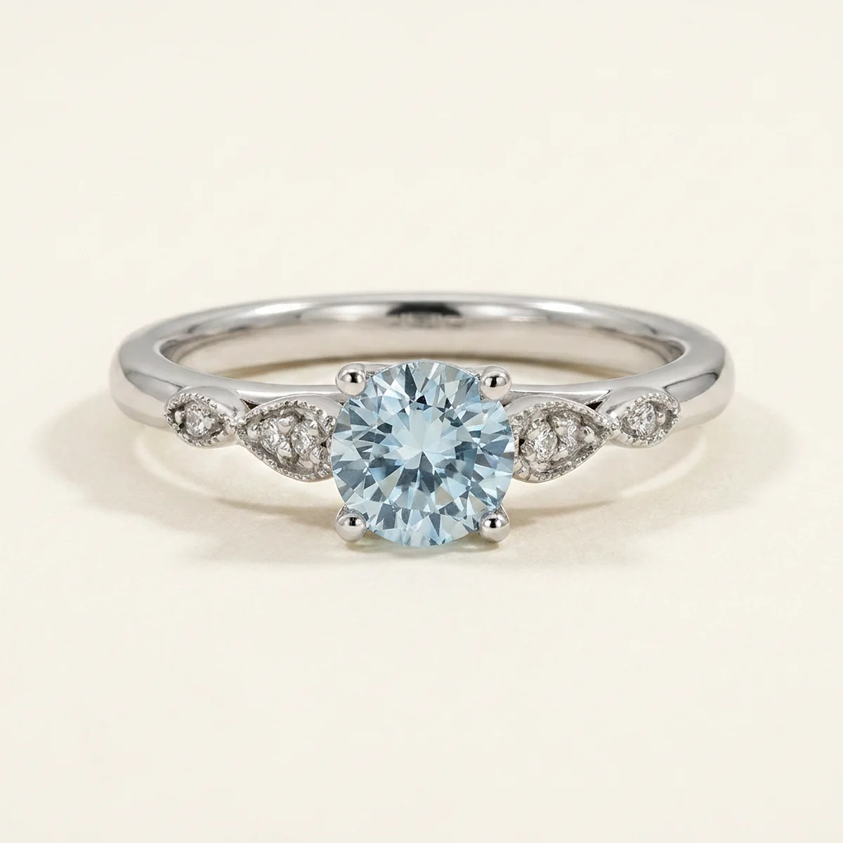A .5ct blue round diamond on a platinum ring, custom-designed by Eterneva to honor the remarkable Lex.