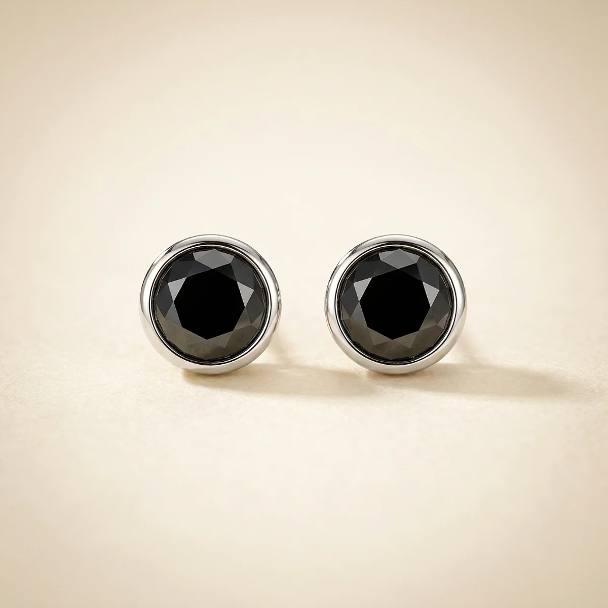 A .25ct black round diamond on platinum earrings, custom-designed by Eterneva to honor the remarkable Diana.