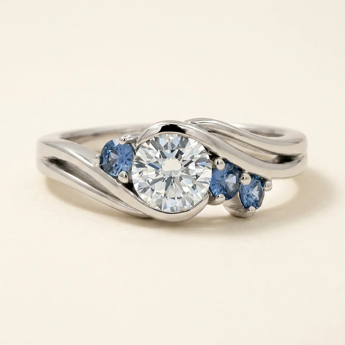 A .5ct blue round diamond on a white gold ring, custom-designed by Eterneva to honor the remarkable Mila.