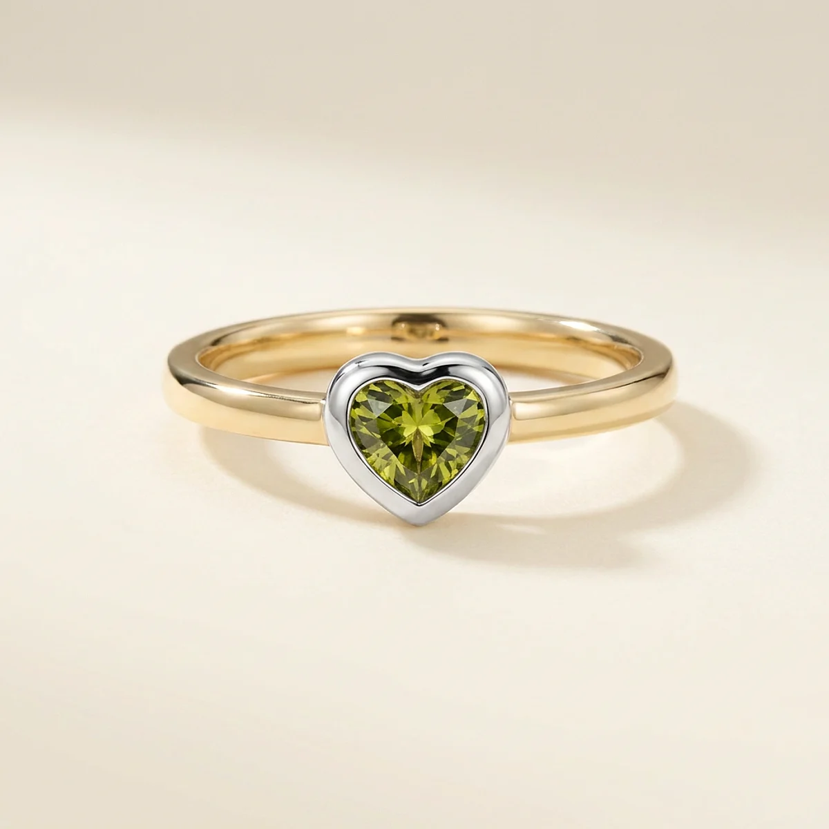 A .25ct green heart diamond on a mixed metal ring, custom-designed by Eterneva to honor the remarkable Ronald.