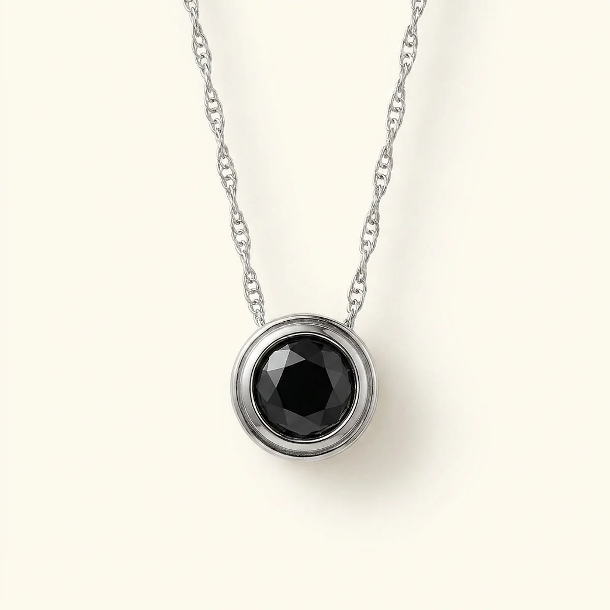 A .75ct black round diamond on a platinum pendant, custom-designed by Eterneva to honor the remarkable Gizmo.