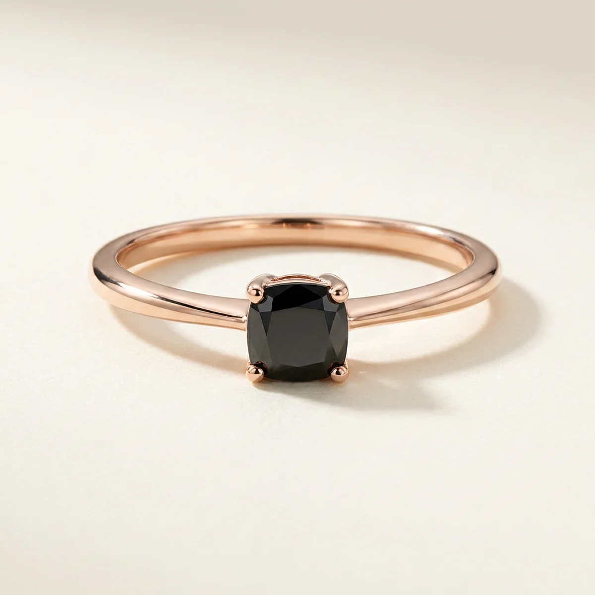 A .5ct black cushion diamond on a rose gold ring, custom-designed by Eterneva to honor the remarkable Nattaly.