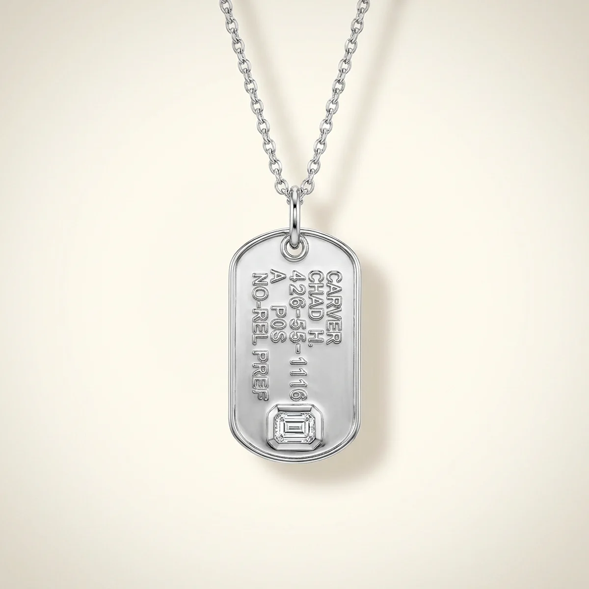 A .25ct colorless emerald diamond on a silver pendant, custom-designed by Eterneva to honor the remarkable Chad.