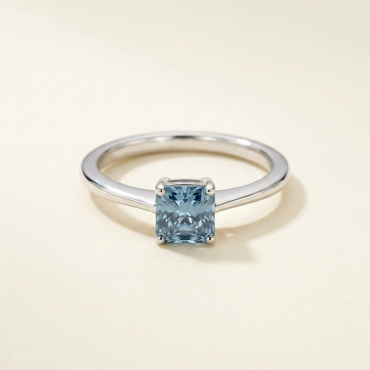 A .5ct blue square radiant diamond on a white gold ring, custom-designed by Eterneva to honor the remarkable Arthur.
