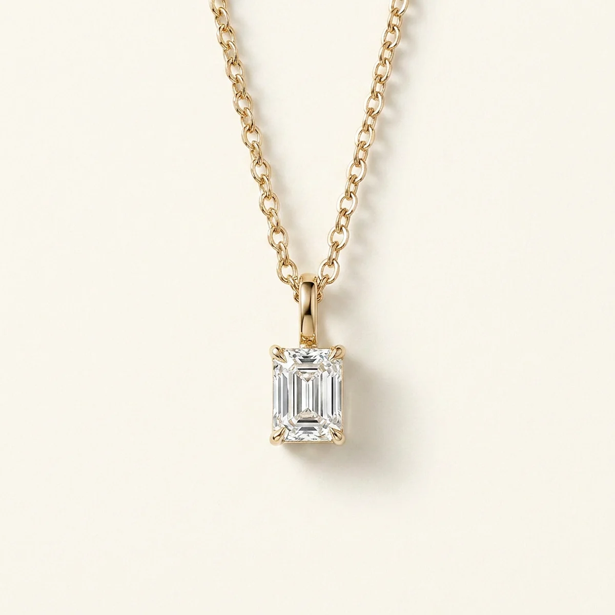 A .25ct colorless emerald diamond on a yellow gold necklace, custom-designed by Eterneva to honor the remarkable Alias.