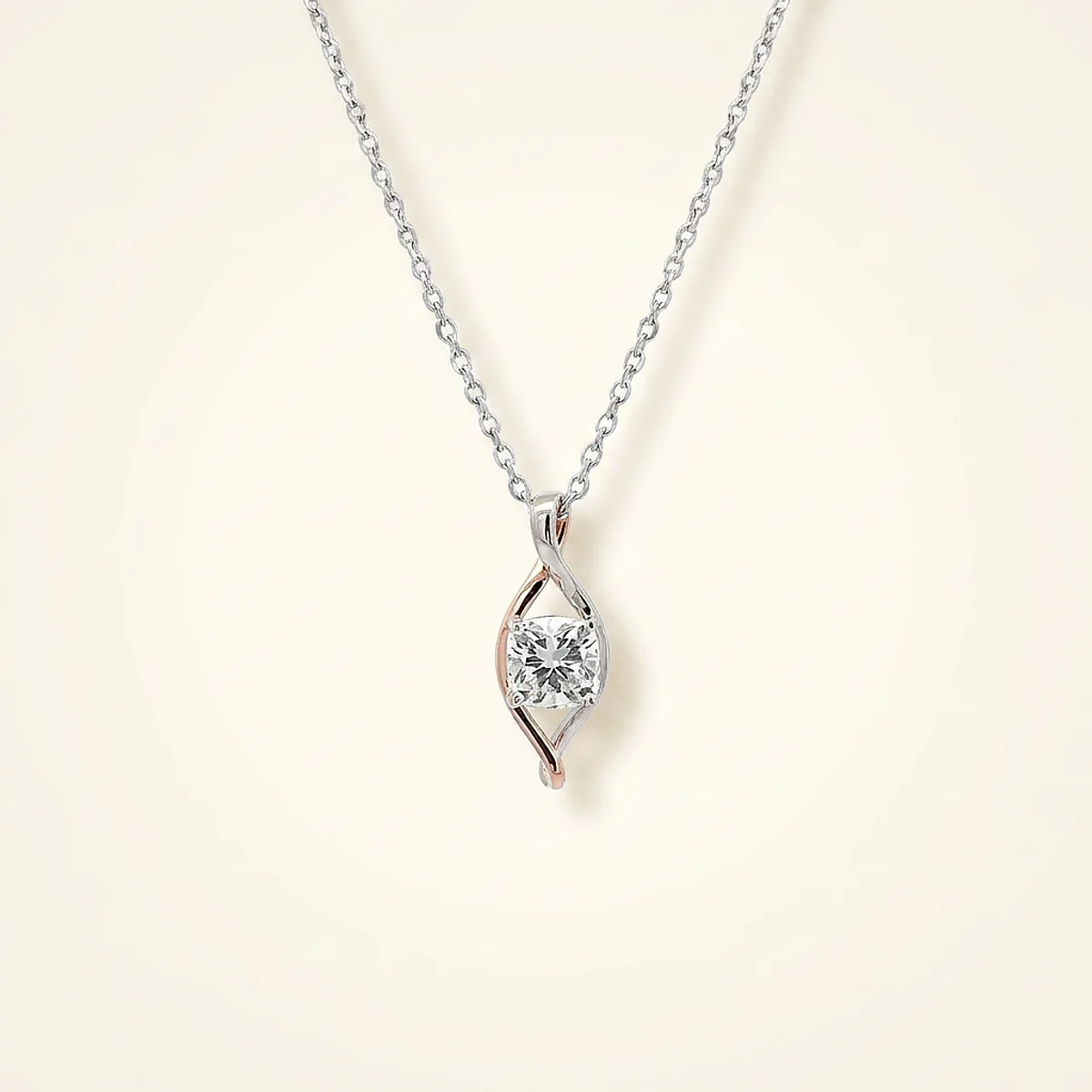 A .25ct colorless cushion diamond on a mixed metal pendant, custom-designed by Eterneva to honor the remarkable Piper.