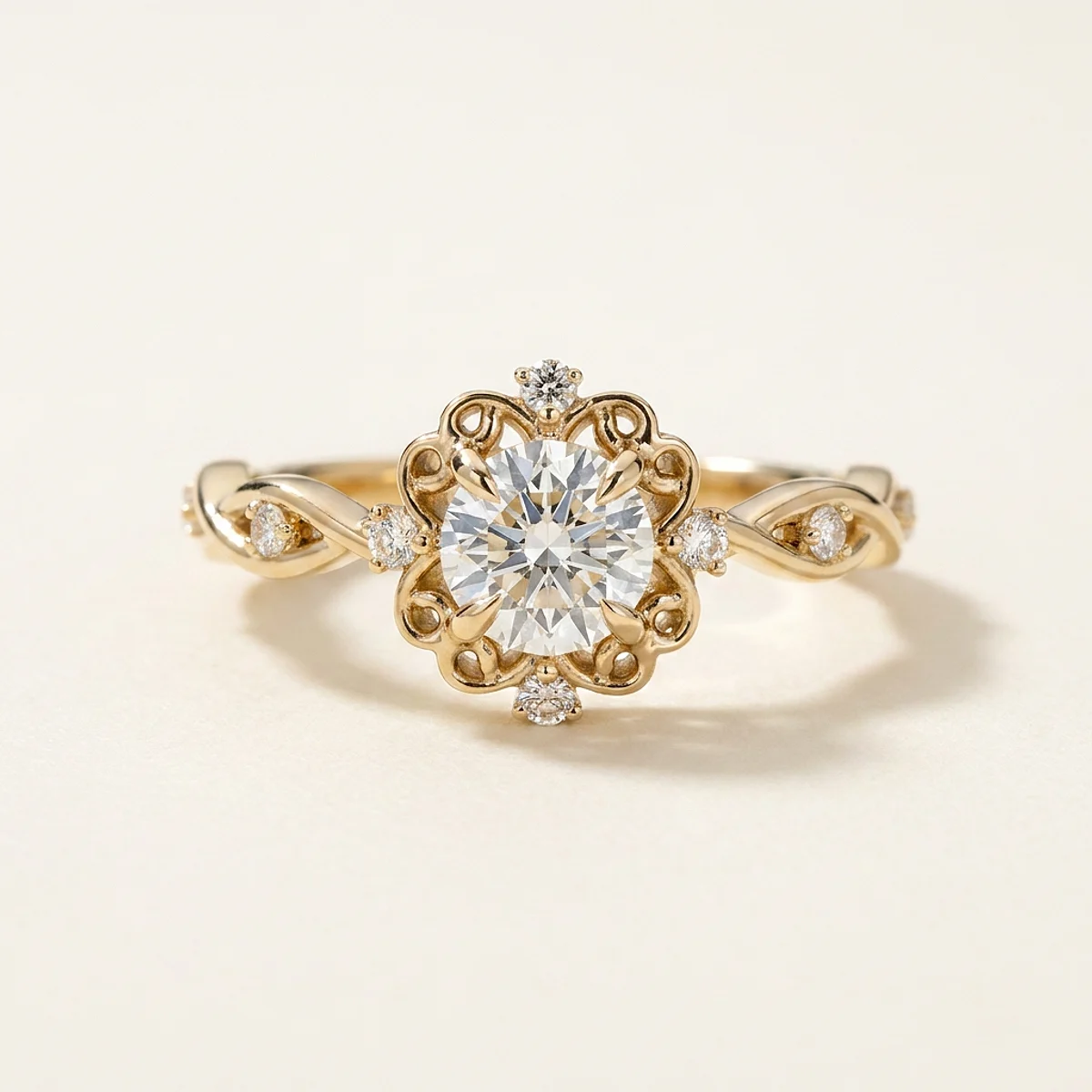 A .75ct colorless round diamond on a yellow gold ring, custom-designed by Eterneva to honor the remarkable Marie-Claude.