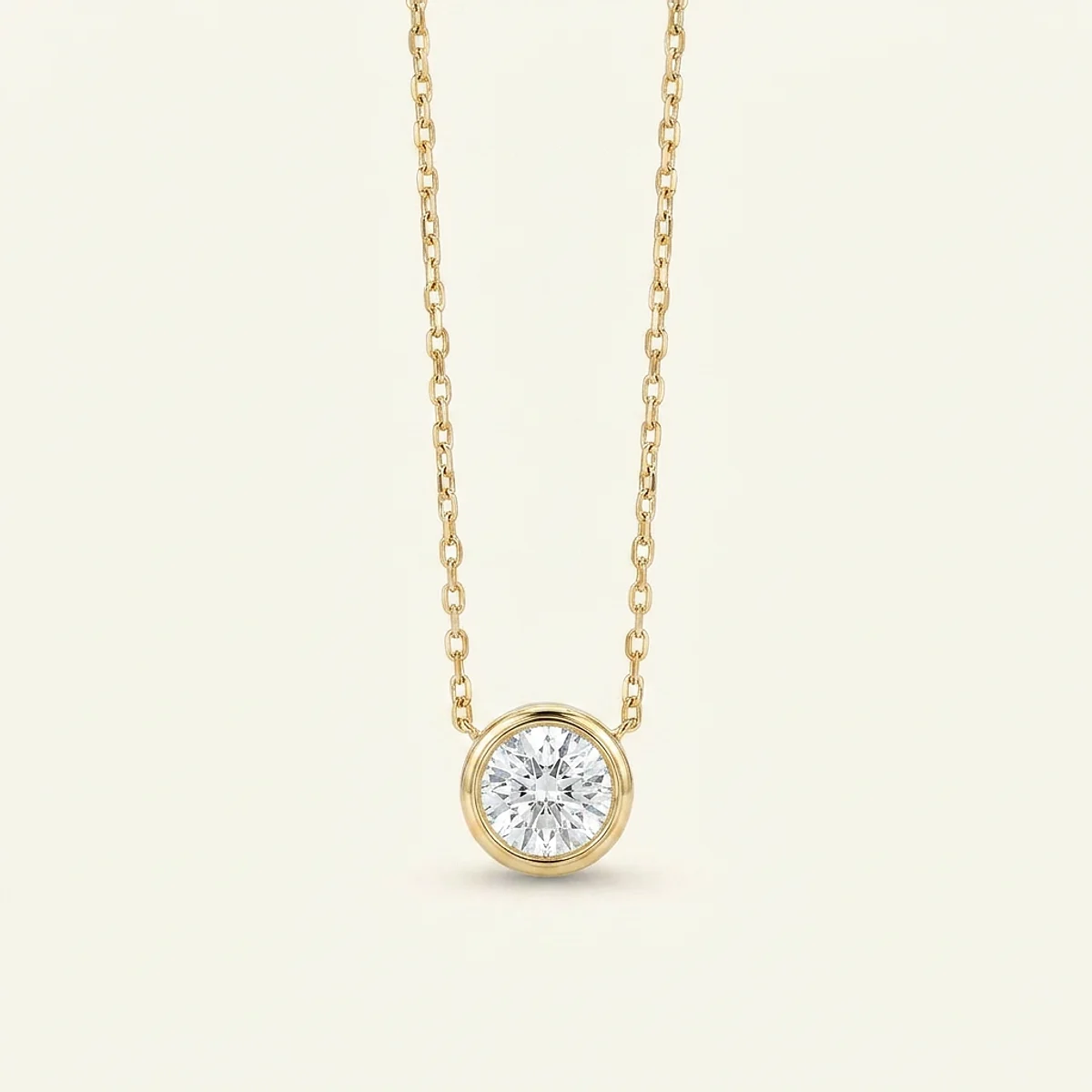 A 1ct colorless round diamond on a yellow gold necklace, custom-designed by Eterneva to honor the remarkable Leo.
