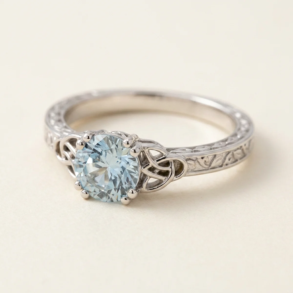 A .75ct blue round diamond on a white gold ring, custom-designed by Eterneva to honor the remarkable Thomas.