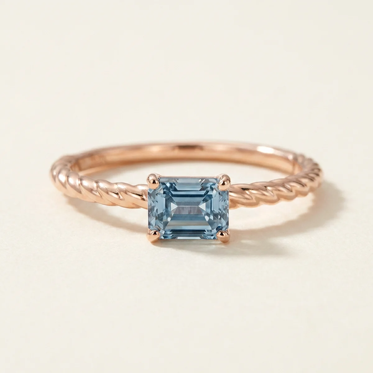 A .75ct blue emerald diamond on a rose gold ring, custom-designed by Eterneva to honor the remarkable Ruth.
