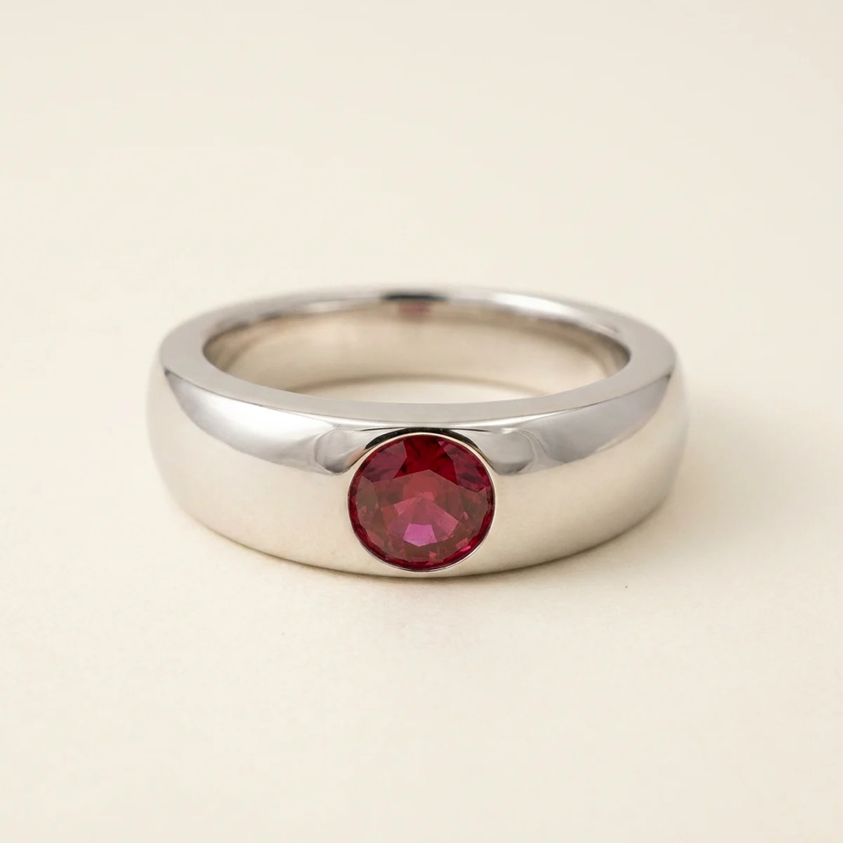 A .5ct red round diamond on a white gold ring, custom-designed by Eterneva to honor the remarkable Jerry.