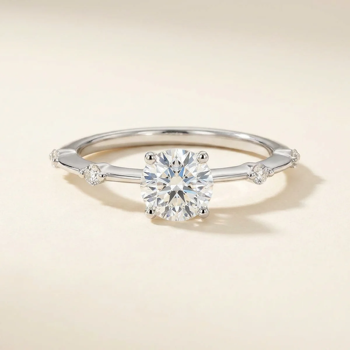 A .25ct colorless round diamond on a white gold ring, custom-designed by Eterneva to honor the remarkable Katy.