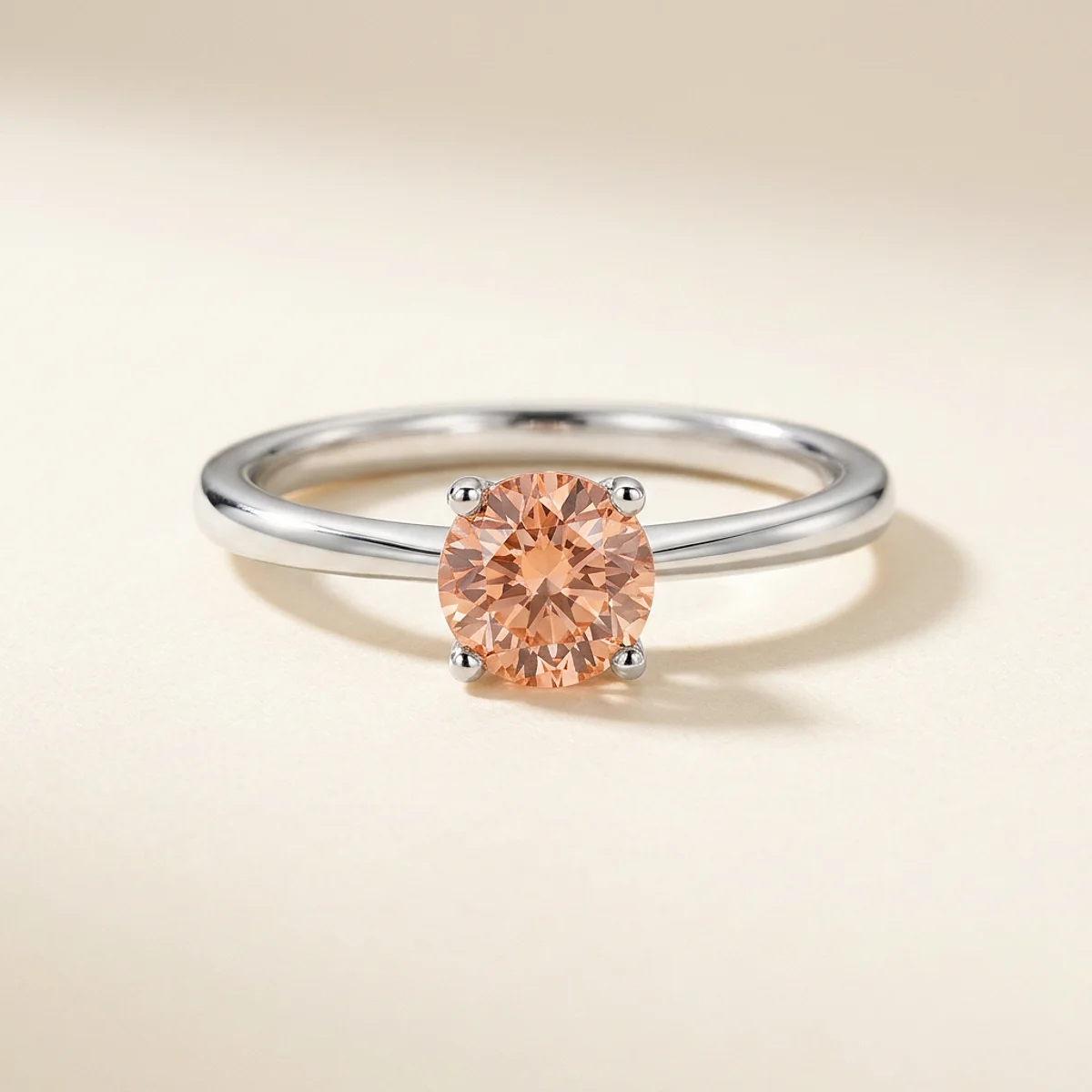 A .5ct pink round diamond on a white gold ring, custom-designed by Eterneva to honor the remarkable Luna.