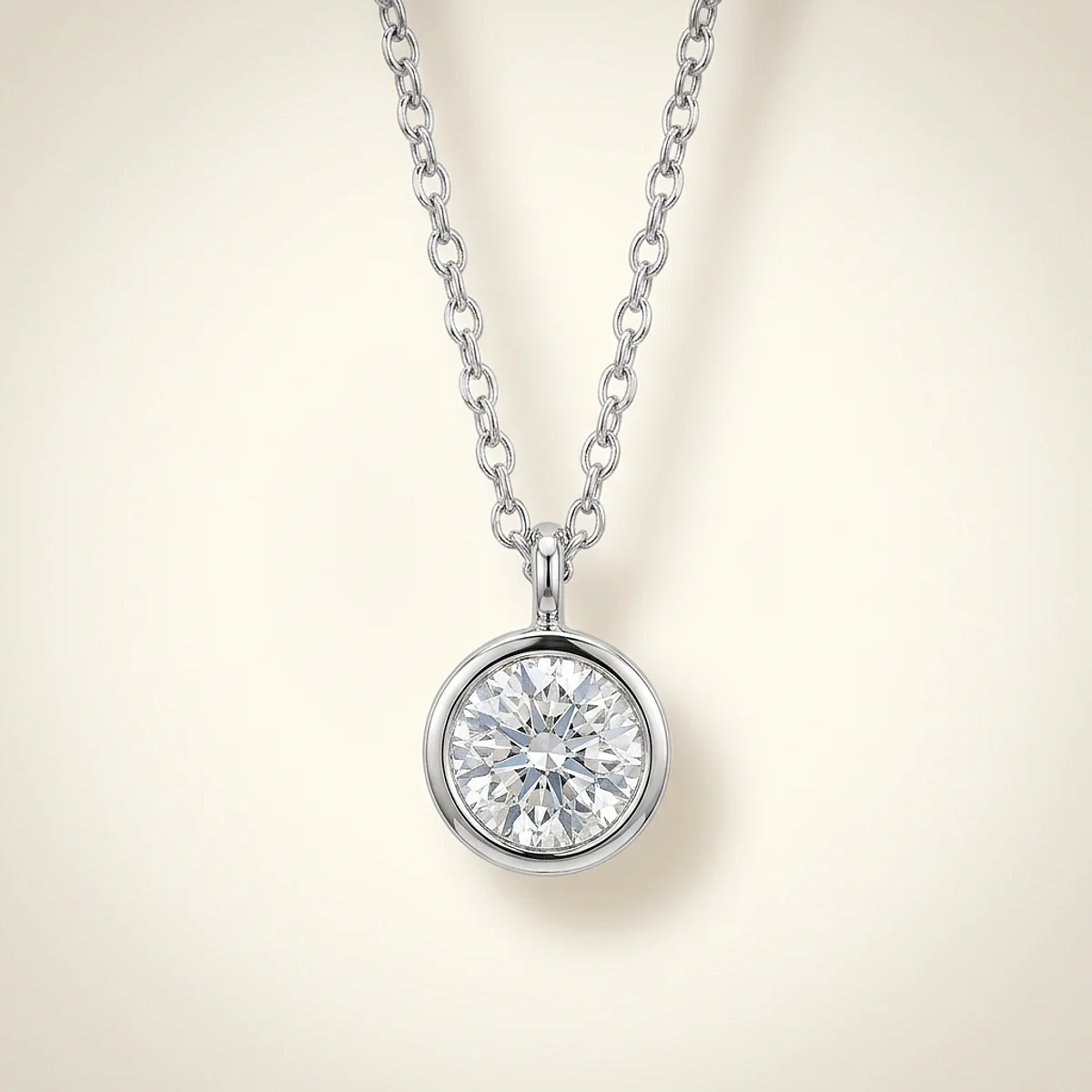 A .5ct colorless round diamond on a white gold necklace, custom-designed by Eterneva to honor the remarkable Noel.