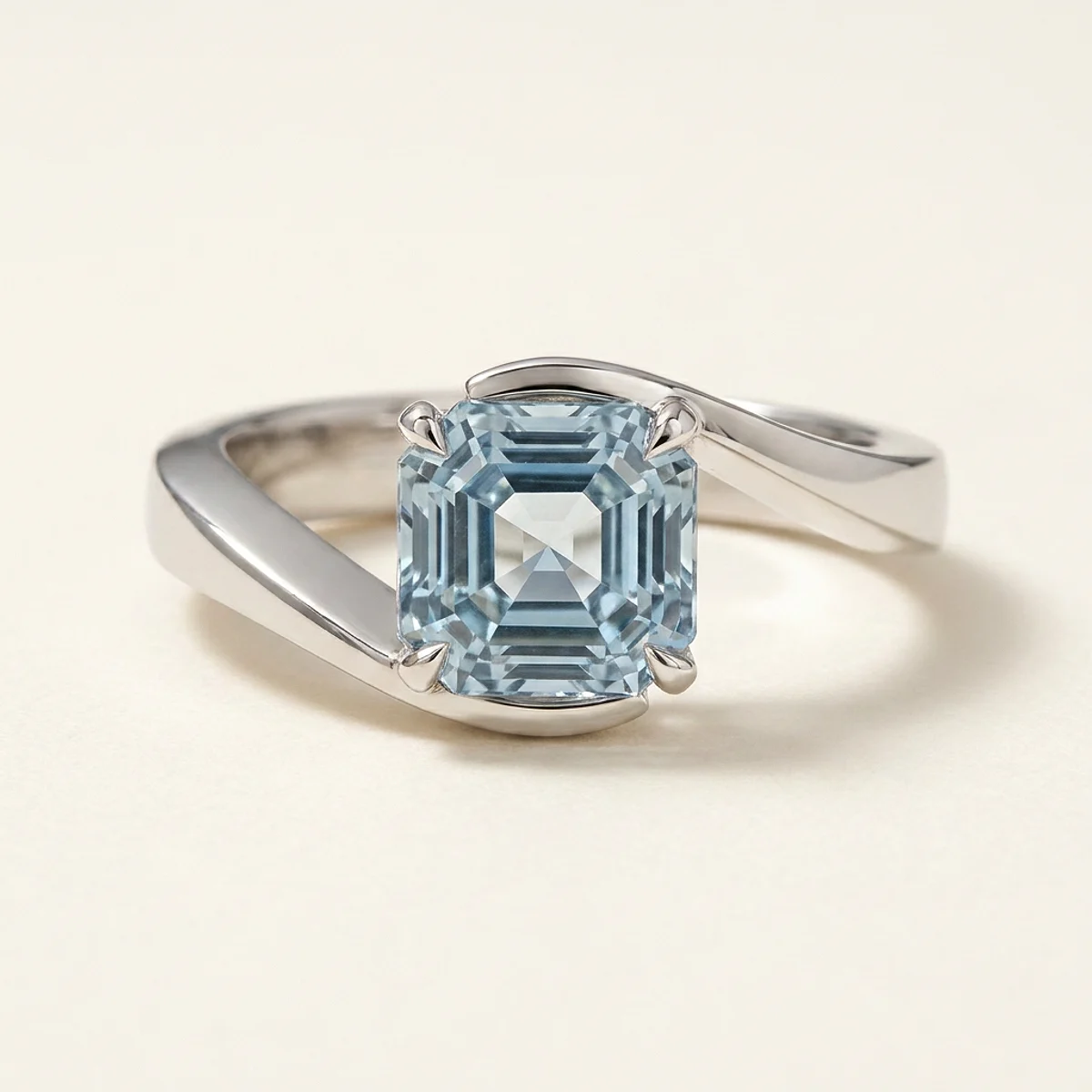 A 1.5ct blue asscher diamond on a platinum ring, custom-designed by Eterneva to honor the remarkable Jennifer.