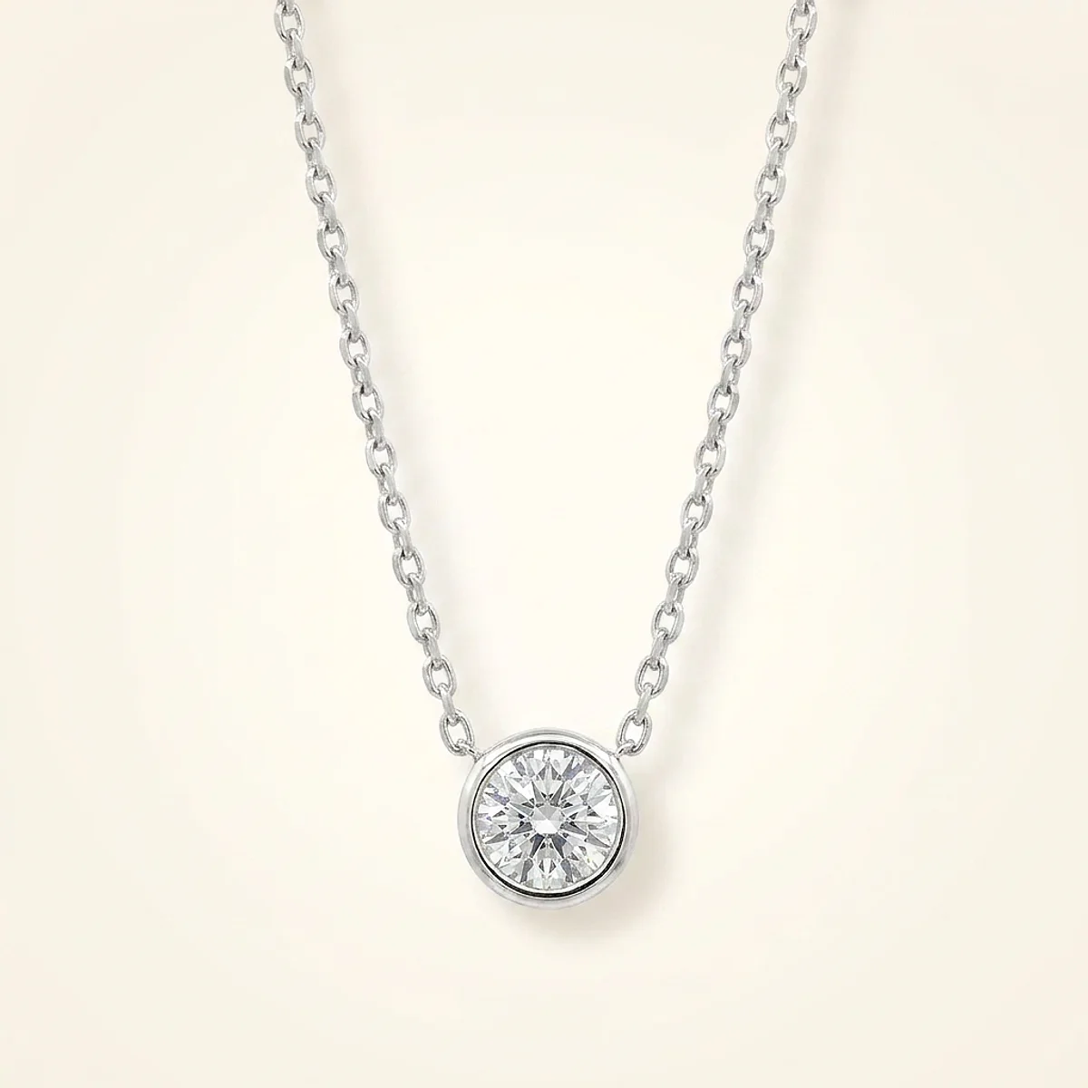 A .5ct colorless round diamond on a white gold necklace, custom-designed by Eterneva to honor the remarkable Jerry.