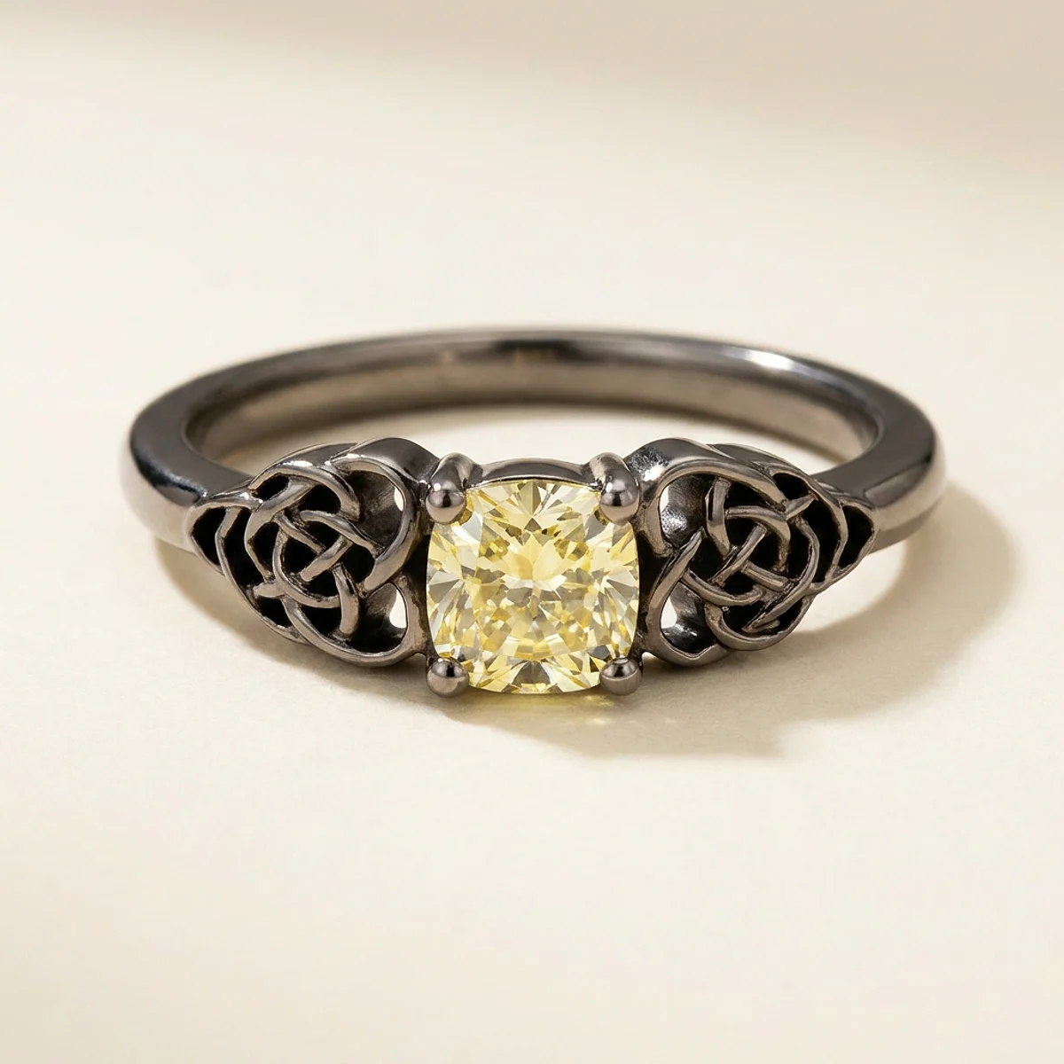 A .5ct yellow cushion diamond on a white gold ring, custom-designed by Eterneva to honor the remarkable Josh.