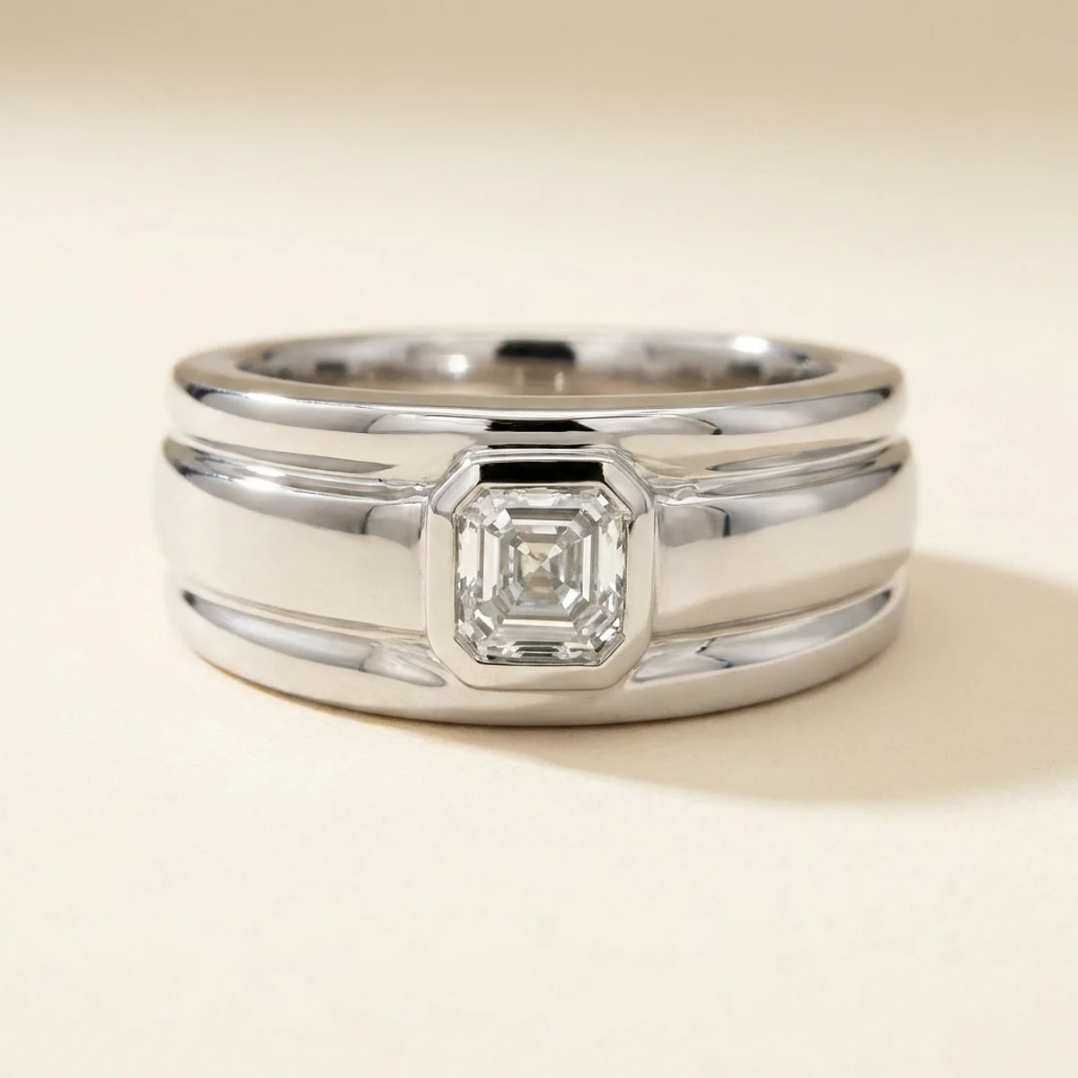 A .5ct colorless asscher diamond on a white gold ring, custom-designed by Eterneva to honor the remarkable John.