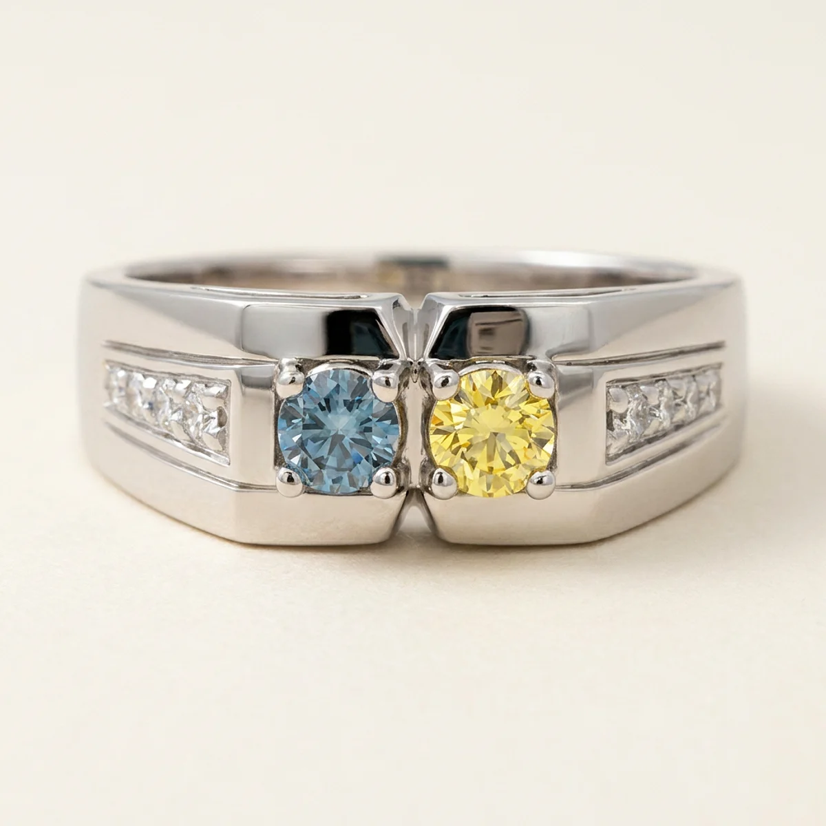 A .25ct blue round diamond on a platinum ring, custom-designed by Eterneva to honor the remarkable Loki.