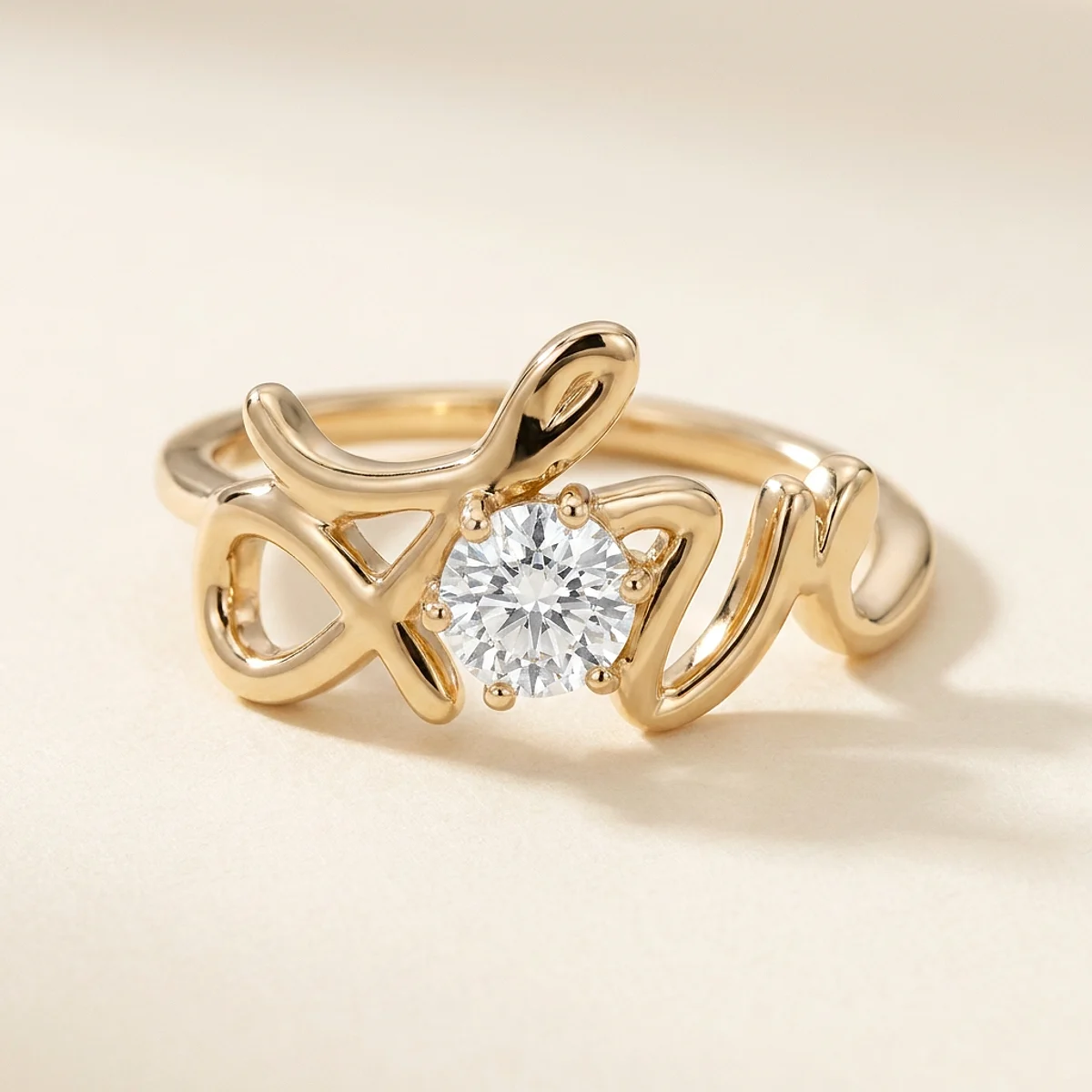 A .5ct colorless round diamond on a yellow gold ring, custom-designed by Eterneva to honor the remarkable Precious.